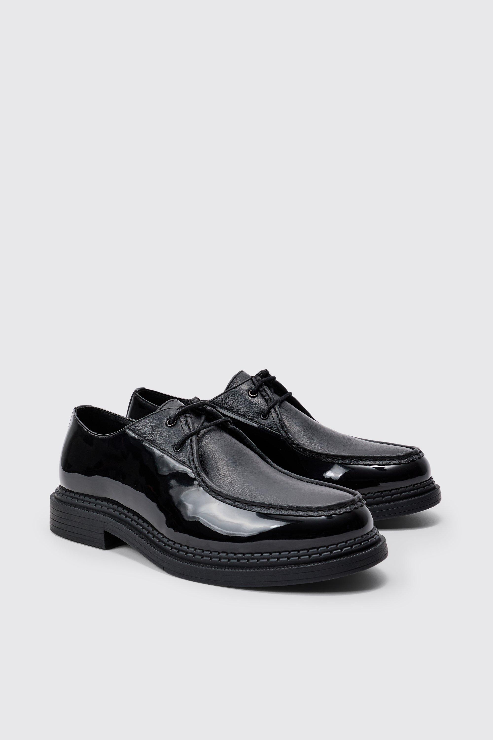 Mens Mix Fabric Smart Lace Up Shoe In Black, Black