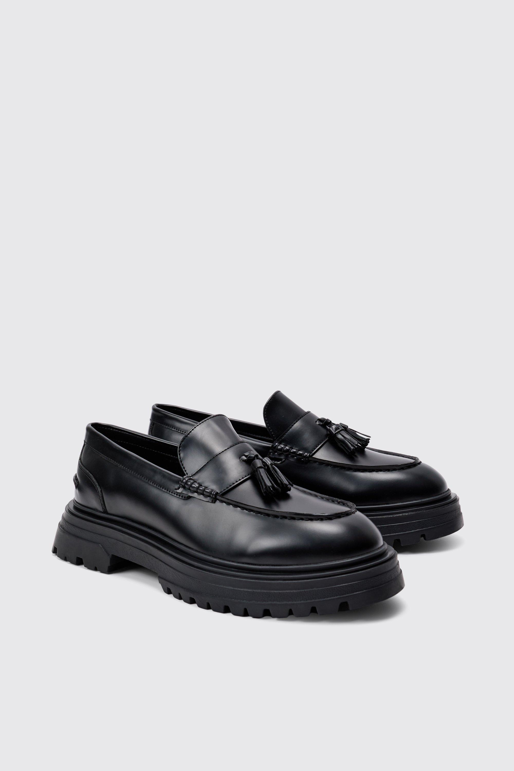 Mens Chunky Sole Tassel Loafer In Black, Black