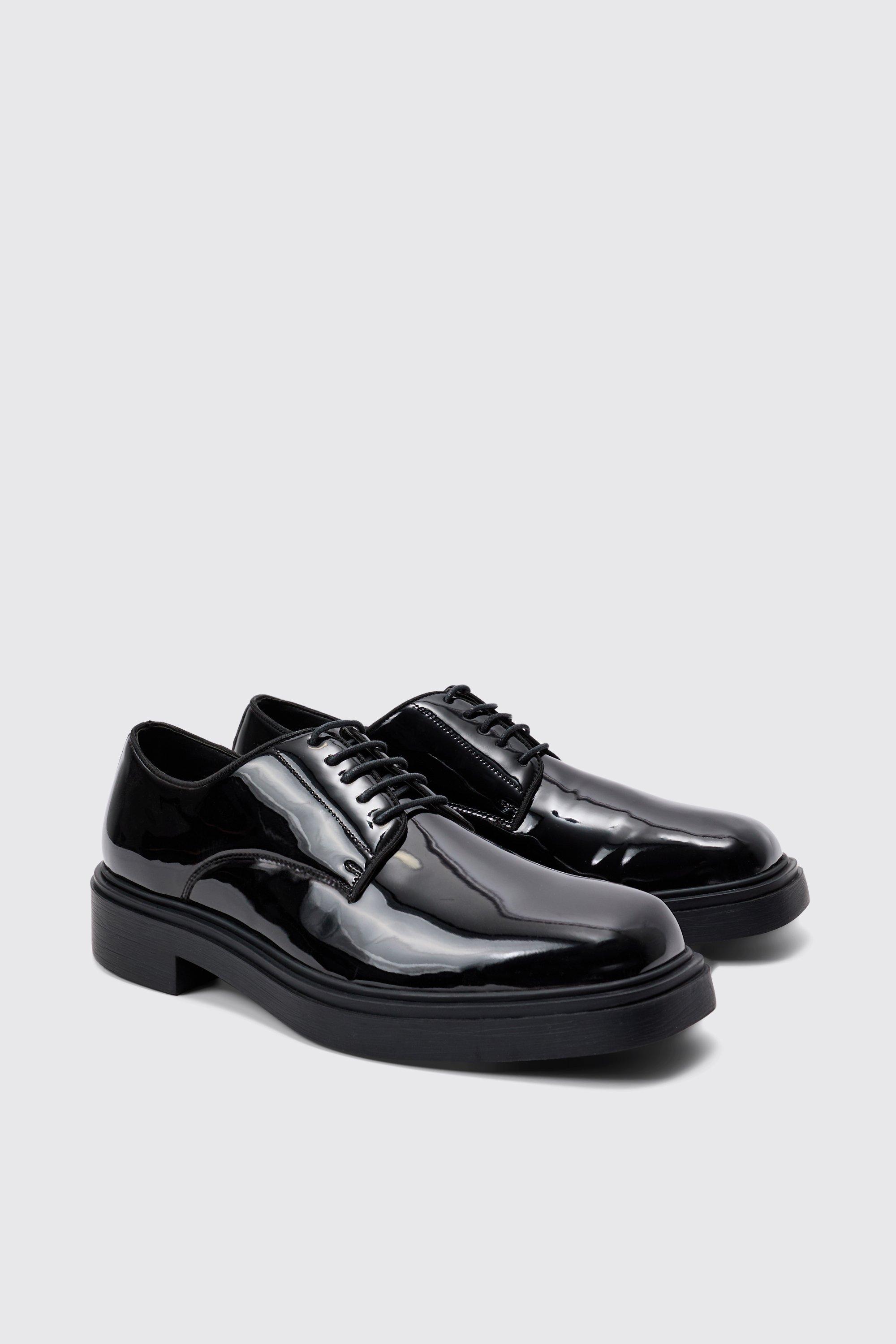 Mens Faux Leather Derby Shoes In Black, Black