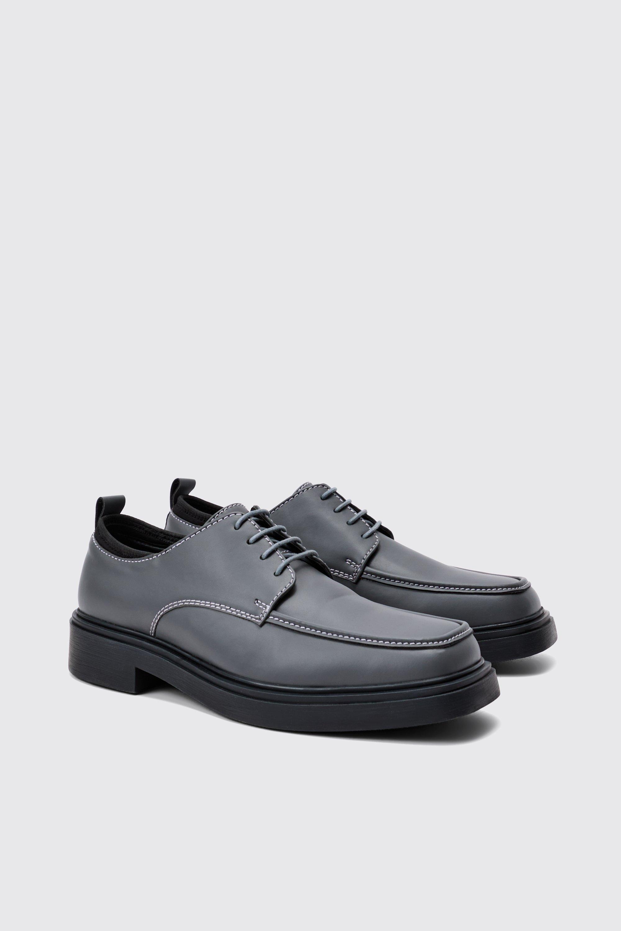 Boohoo Grijze Nepleren Derby Schoenen Met Contrasterende Stiksels, Grey