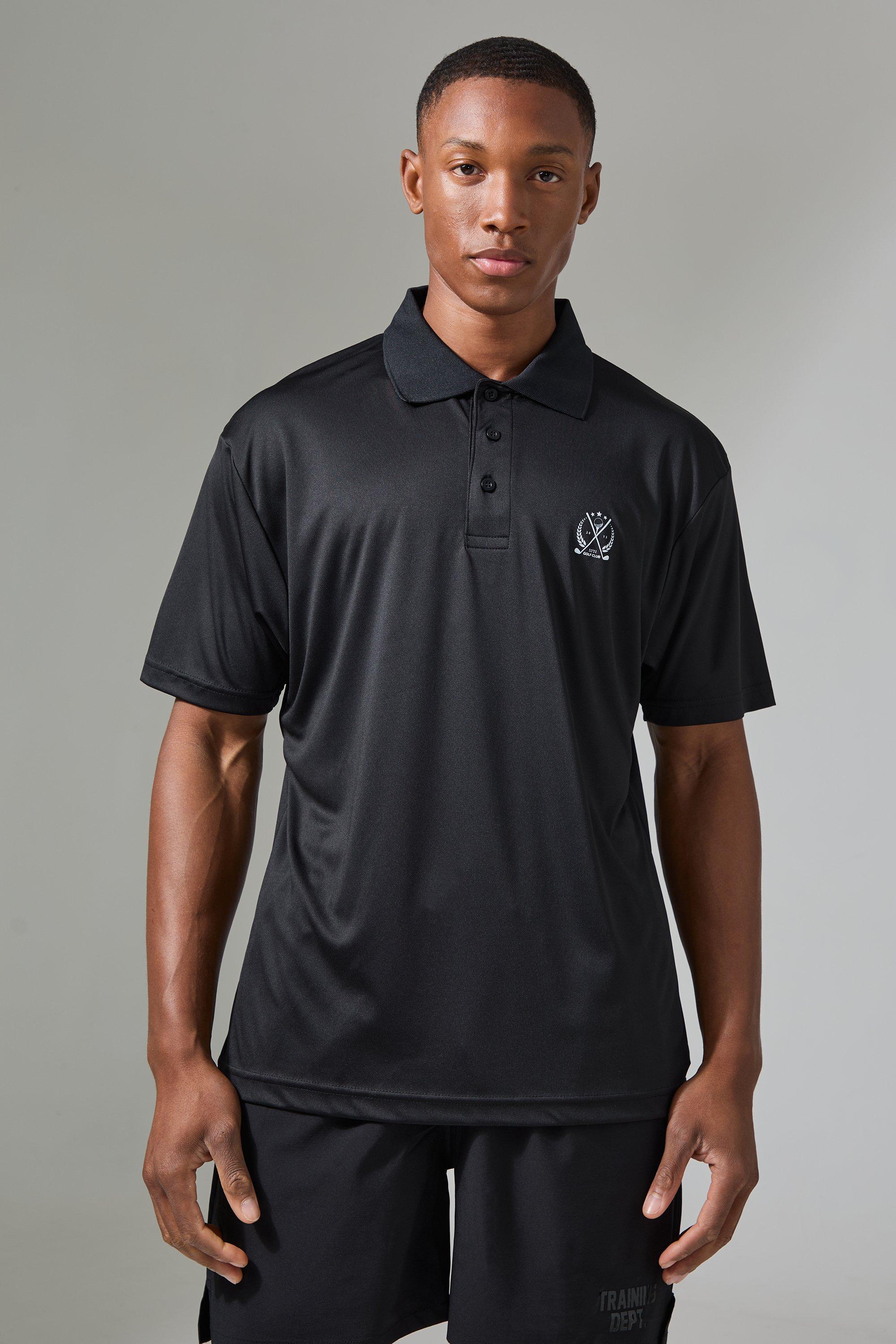 Mens Black Man Active Golf Crest Performance Regular Fit Polo, Black