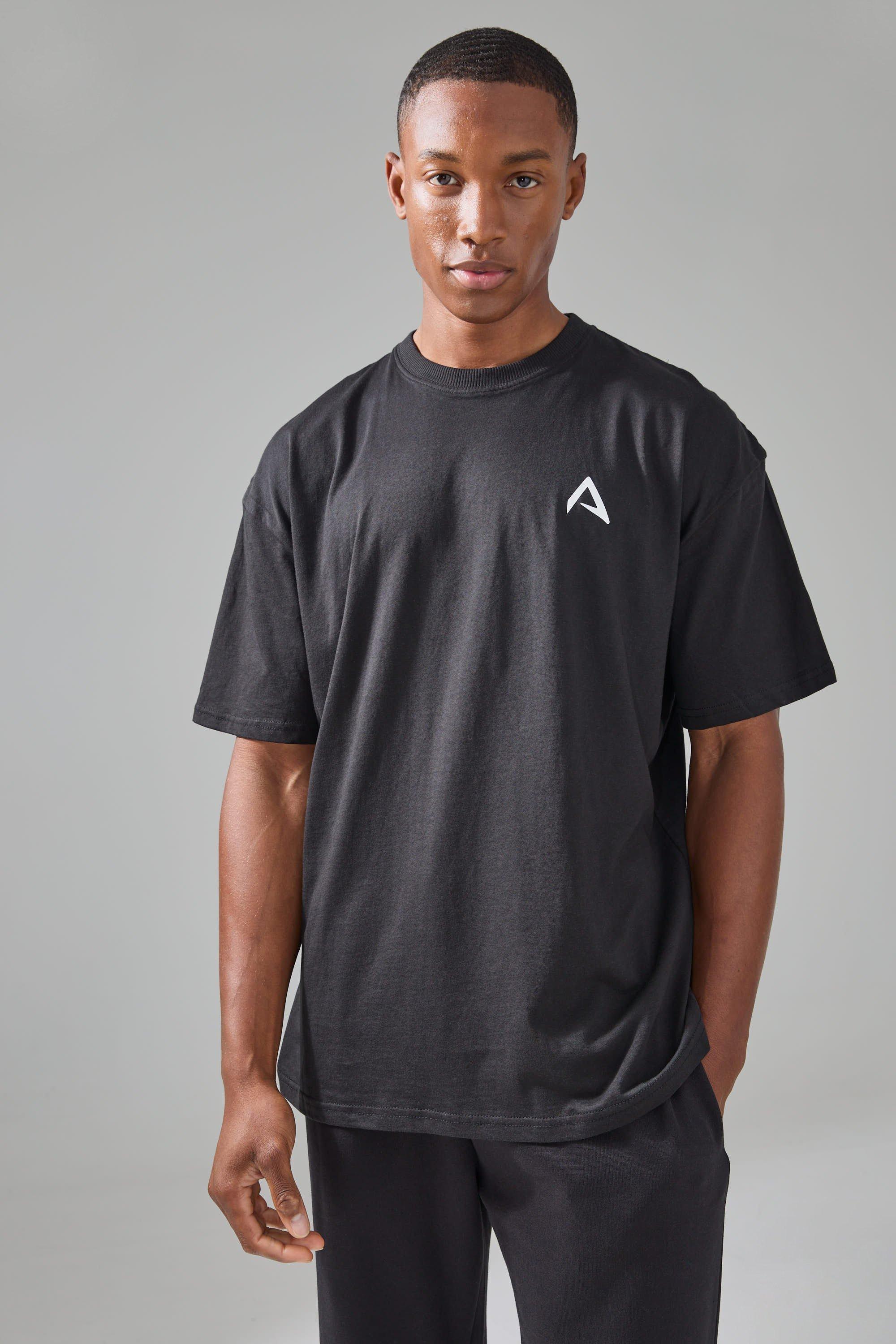 Mens Black Man Active Oversized Branded T-shirt, Black