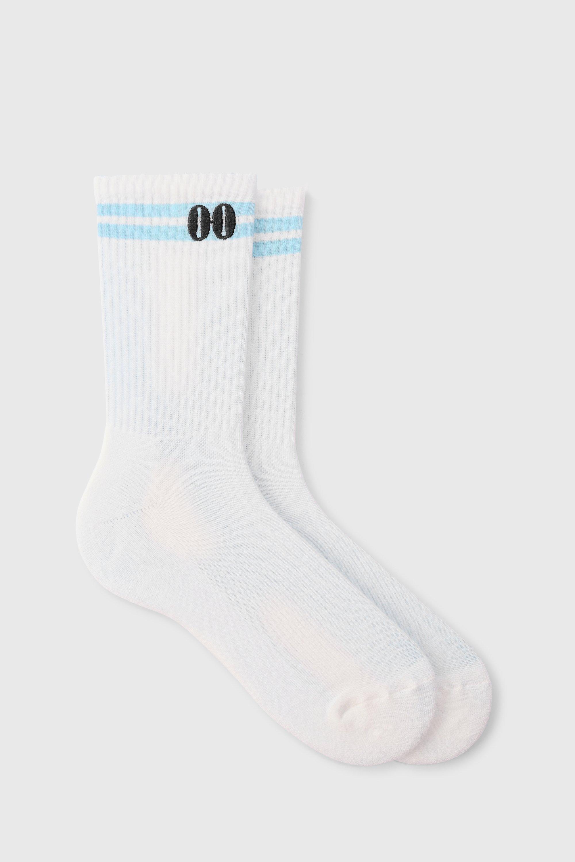 Mens Sports Embroidered Half Terry Stripe Socks In Blue, Blue