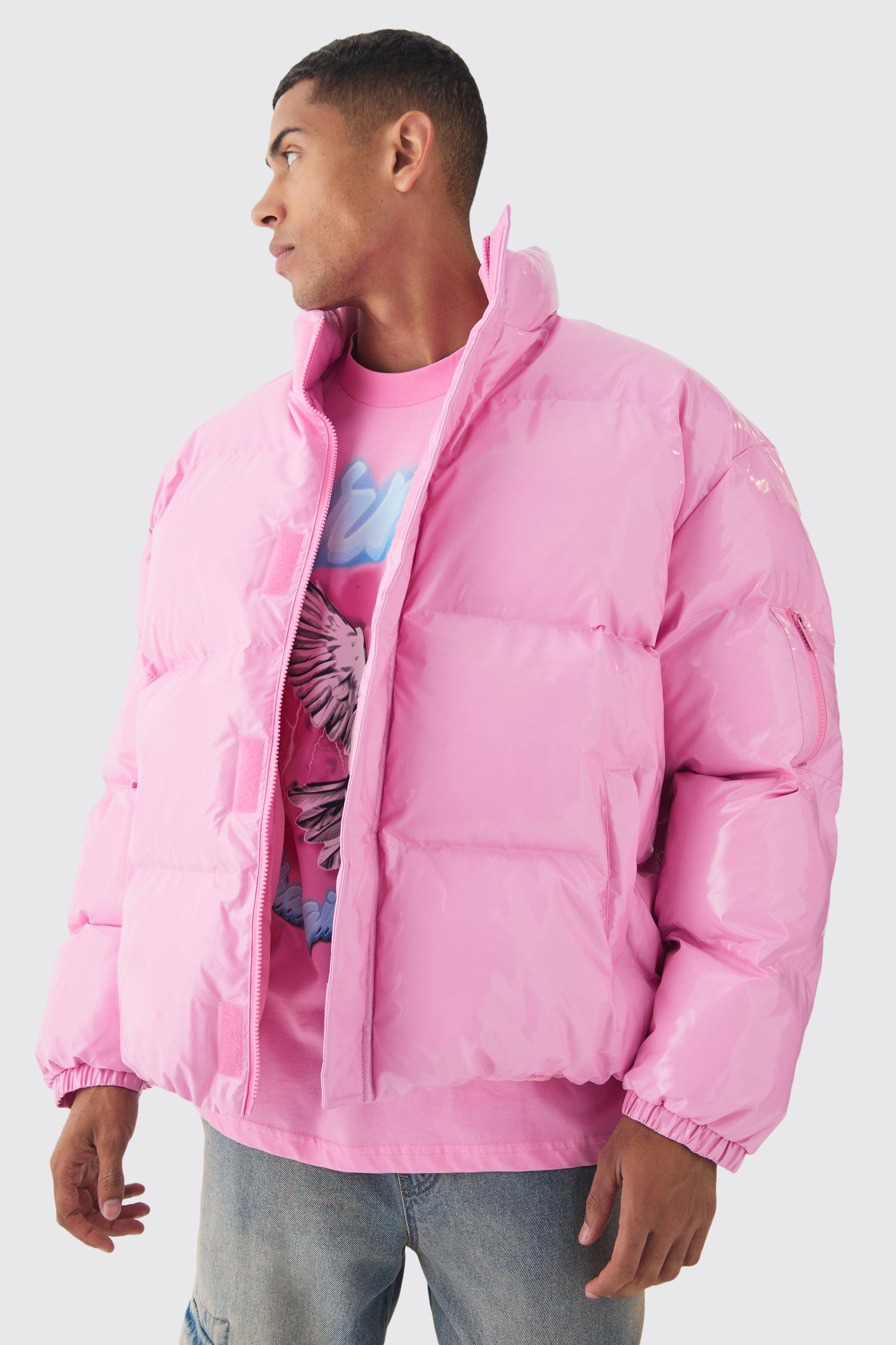 Piumino squadrato oversize in vinile, Pink