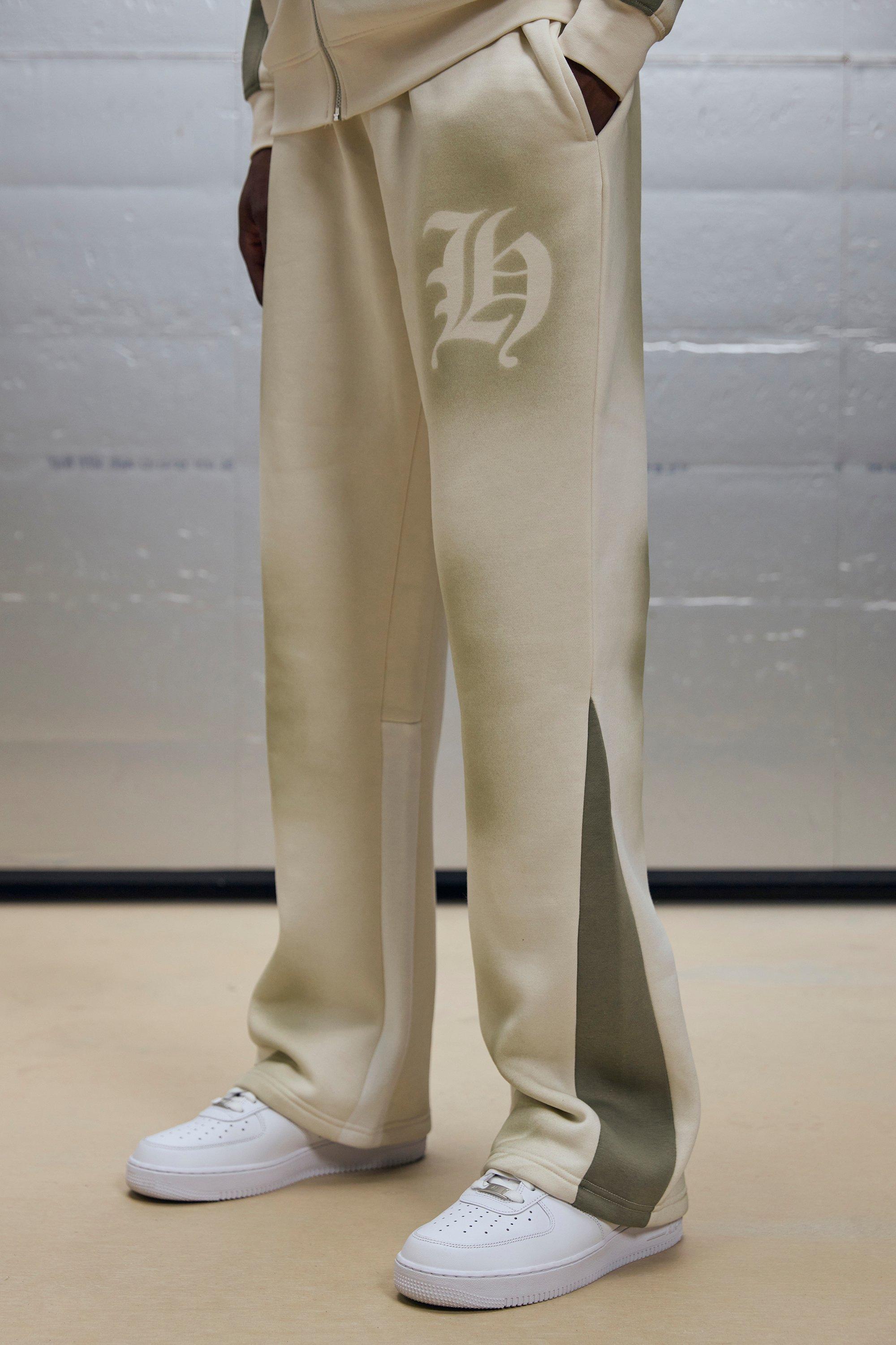 womens regular fit gusset panel washed stencil spray joggers - cream - m, cream