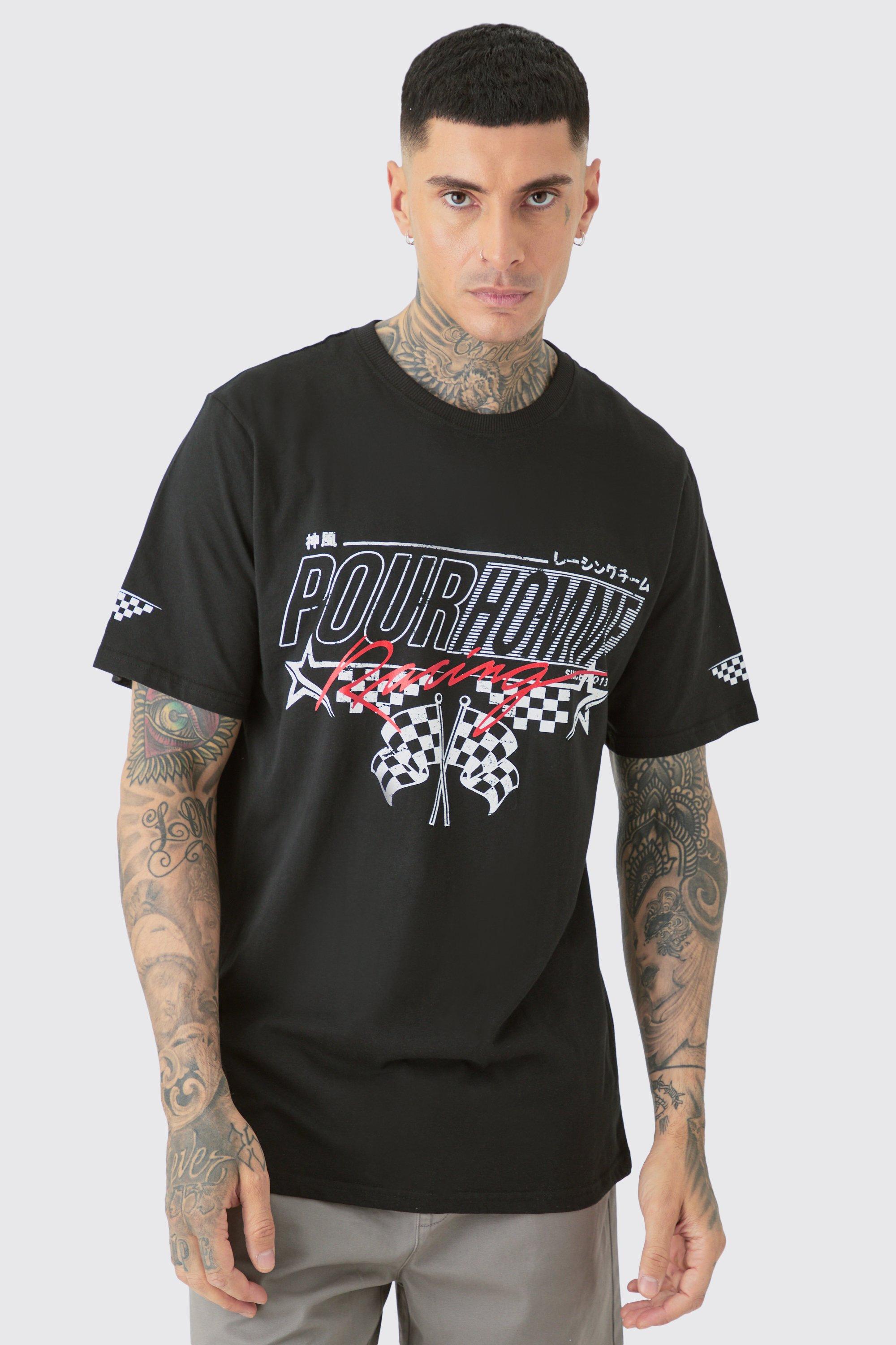 Mens Black Tall Pour Homme Racing Print T-shirt, Black