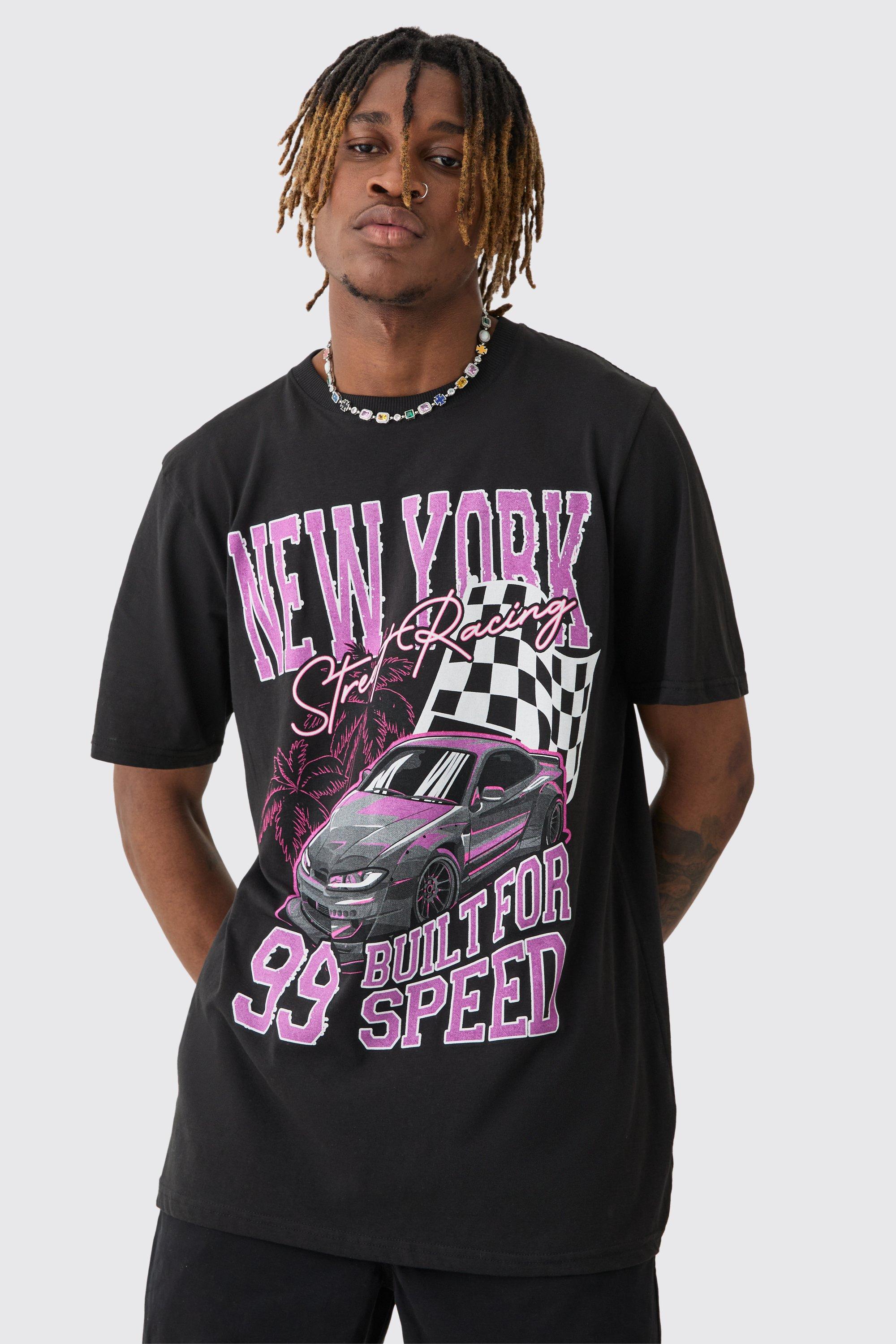 Mens Black Tall New York Moto Print T-shirt, Black