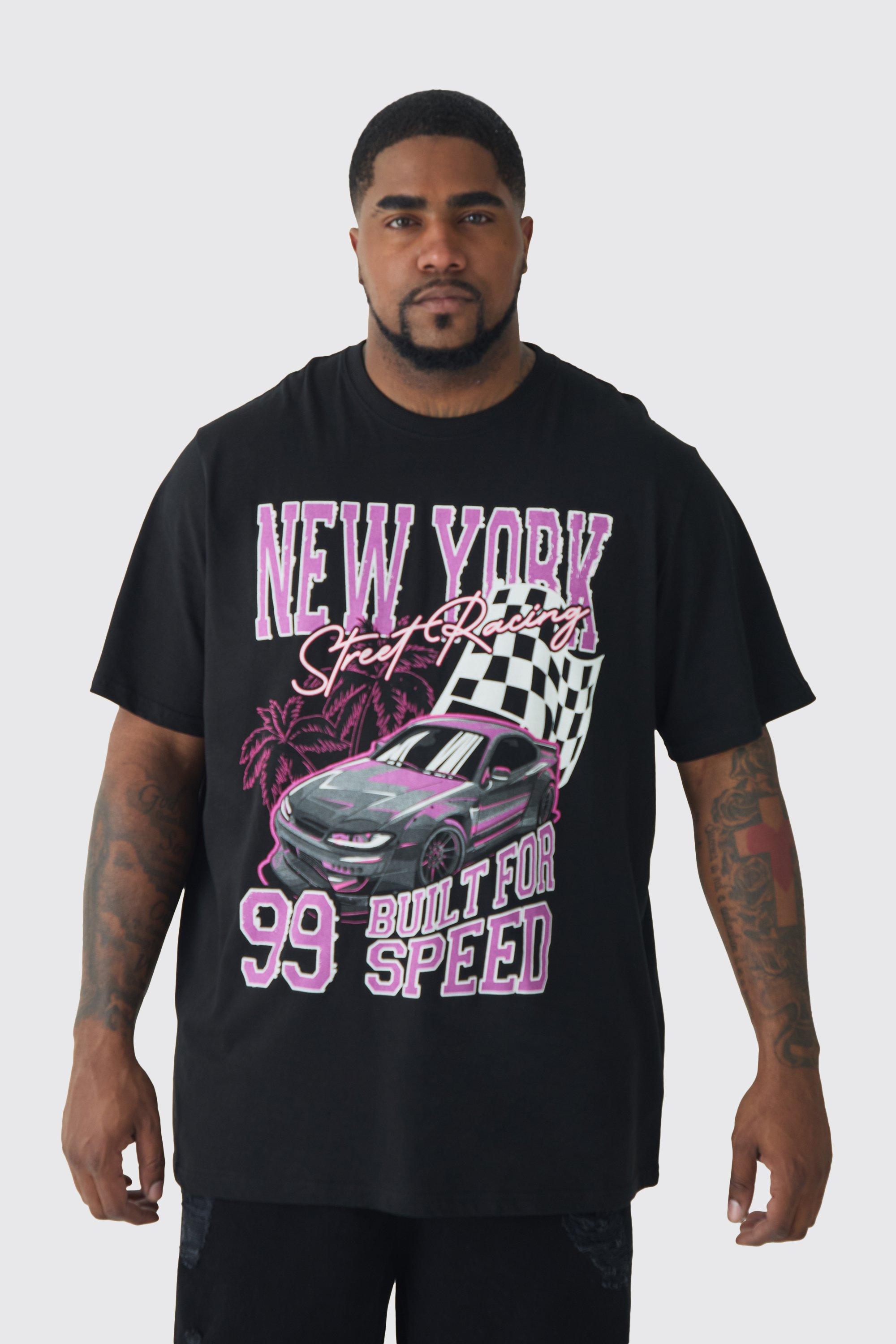 T-shirt Plus Size con stampa New York Moto, Nero