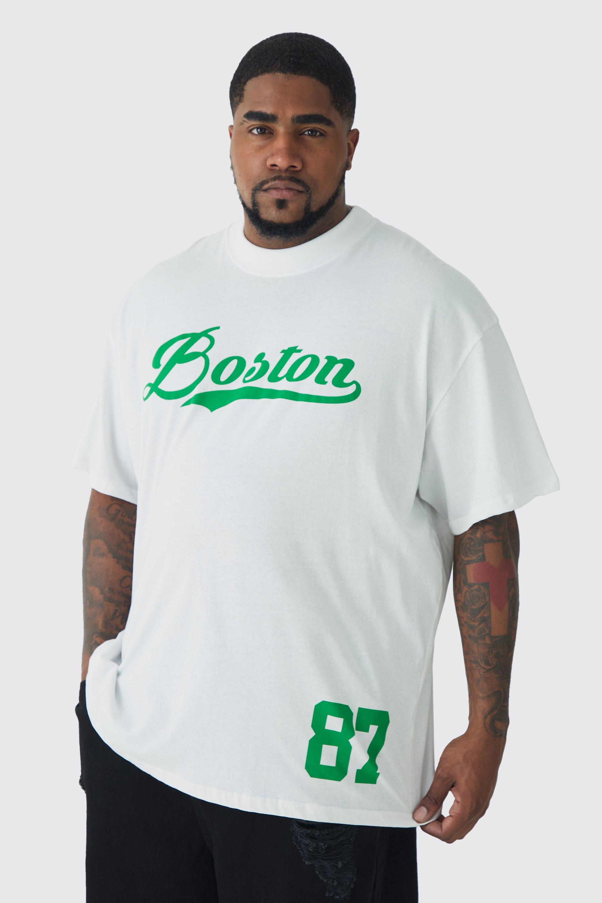 T-shirt Plus Size oversize con stampa Boston stile Varsity, Bianco