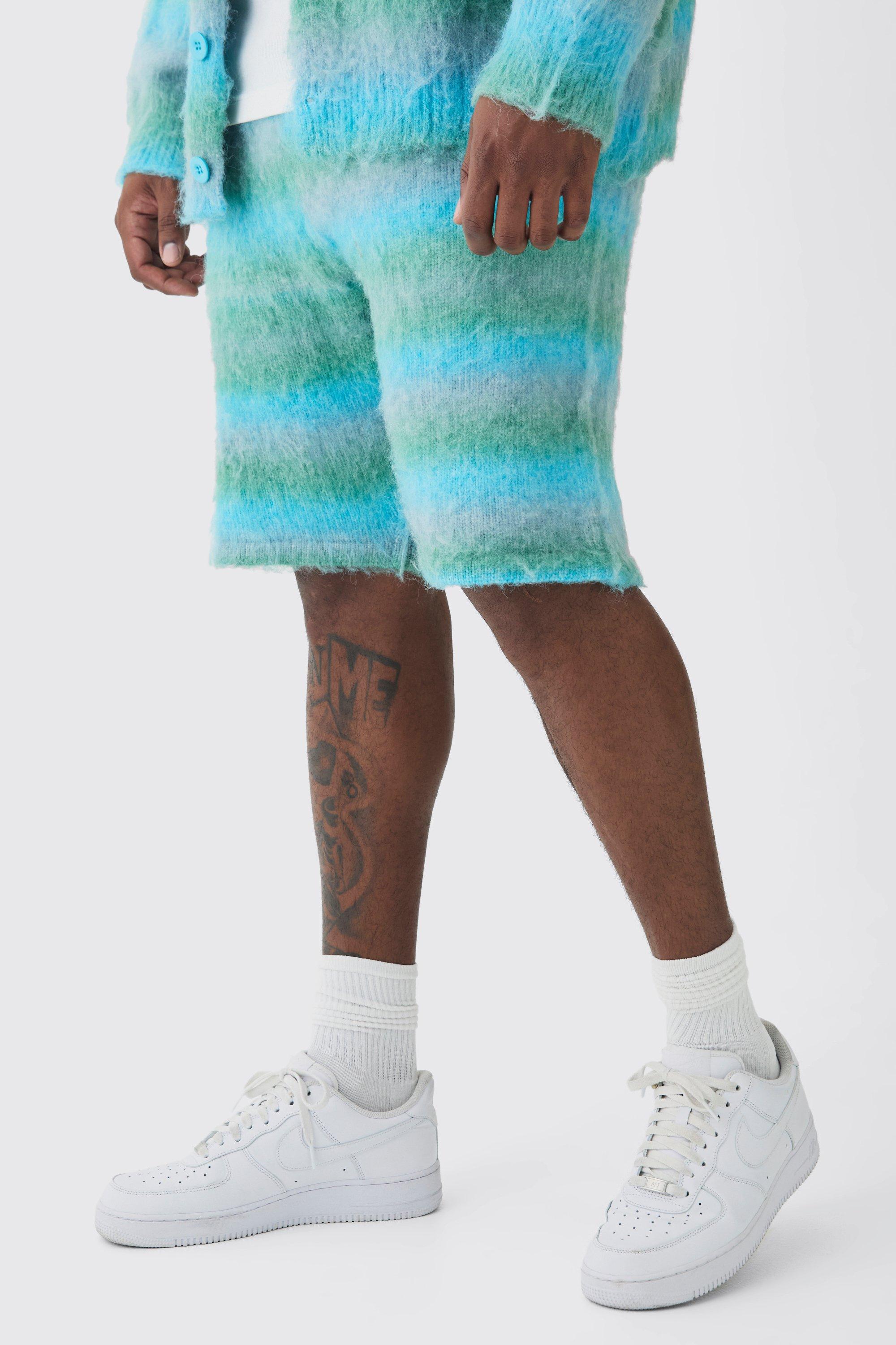 Plus Relaxed Fit Knitted Brushed Shorts, Azzurro