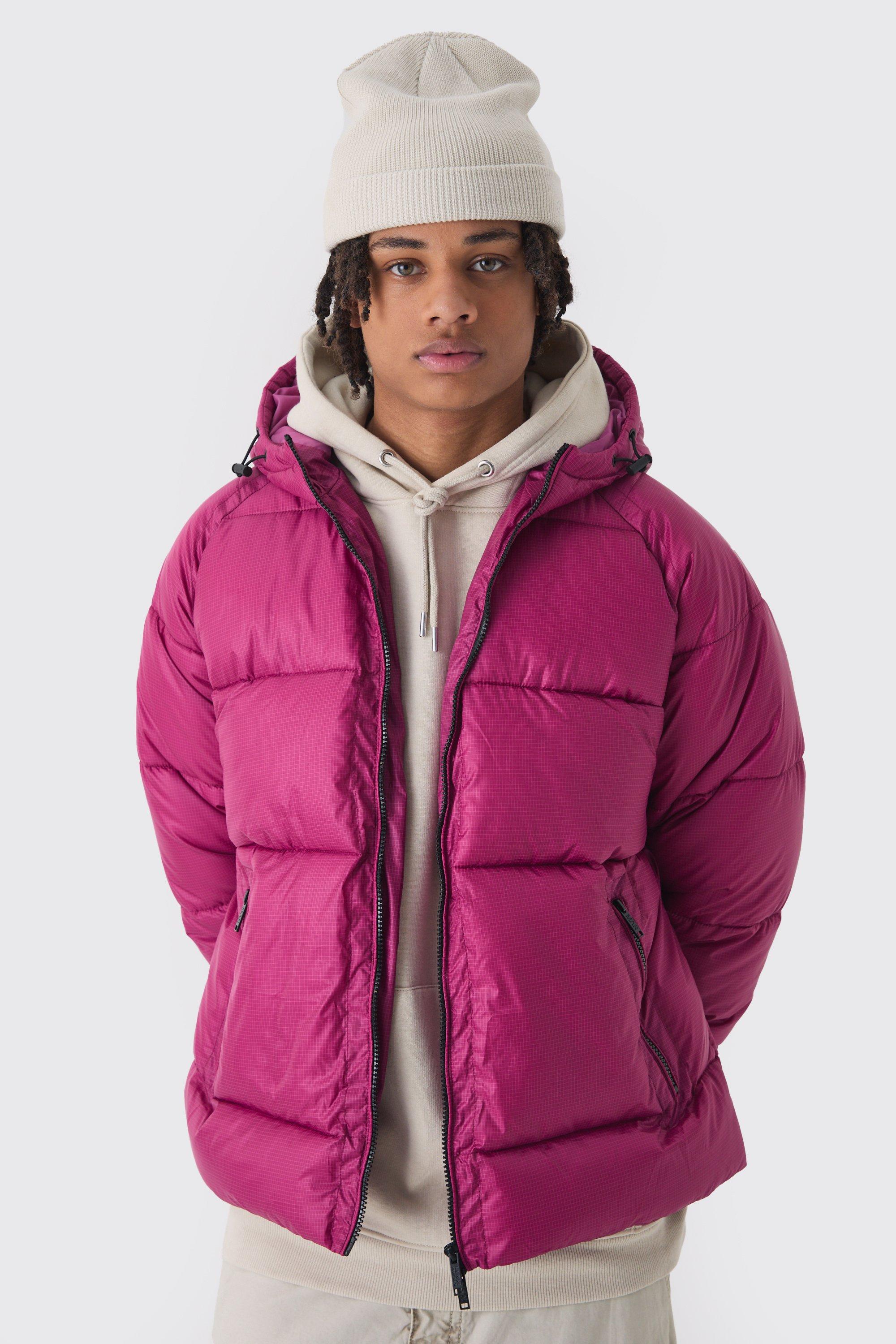 Piumino rosa in nylon ripstop con cappuccio, Pink
