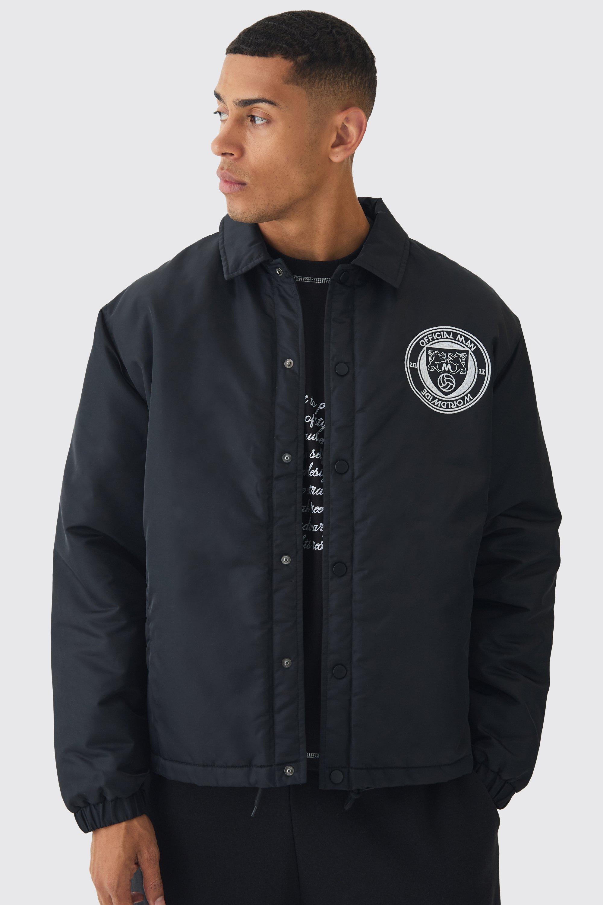 Mens Official Man Padded Coach Jacket In Black, Black