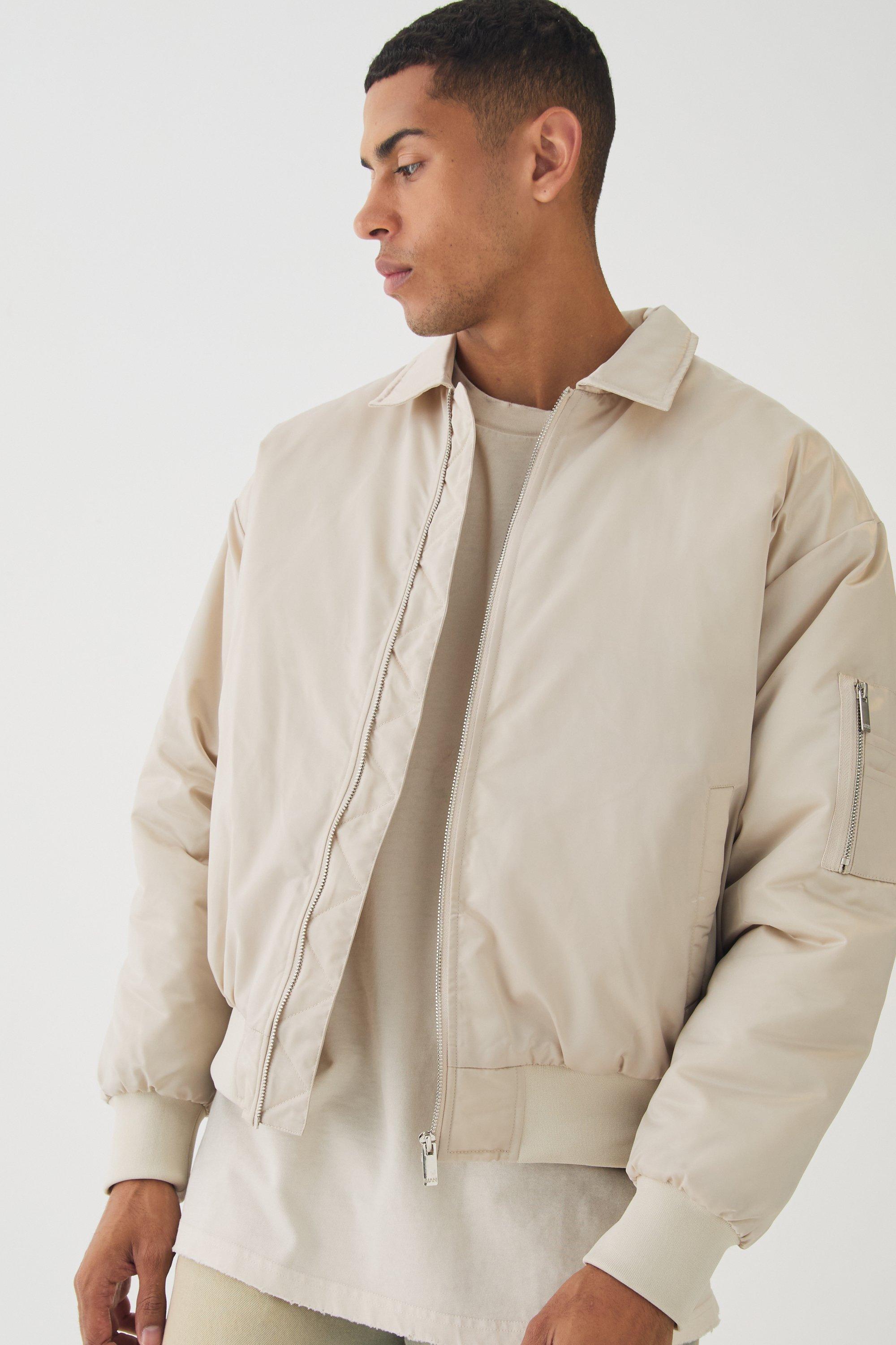 Giacca Bomber in raso color ecru con colletto, Cream