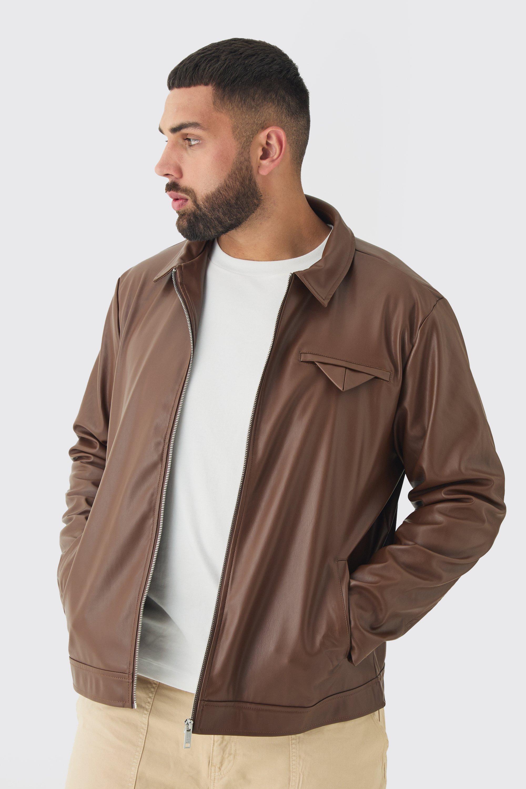 Giacca Harrington Plus Size foderata in PU, Brown