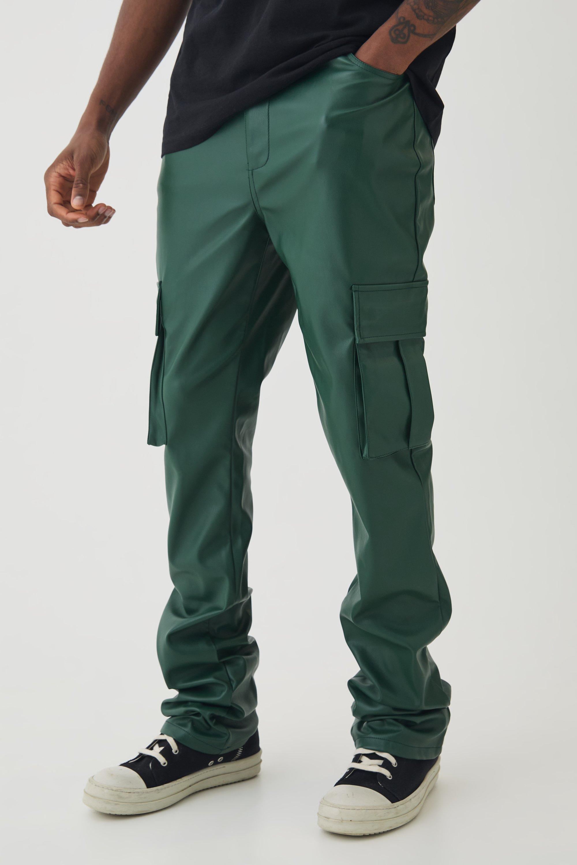 Pantaloni a zampa Cargo Tall in PU con pieghe sul fondo, Verde