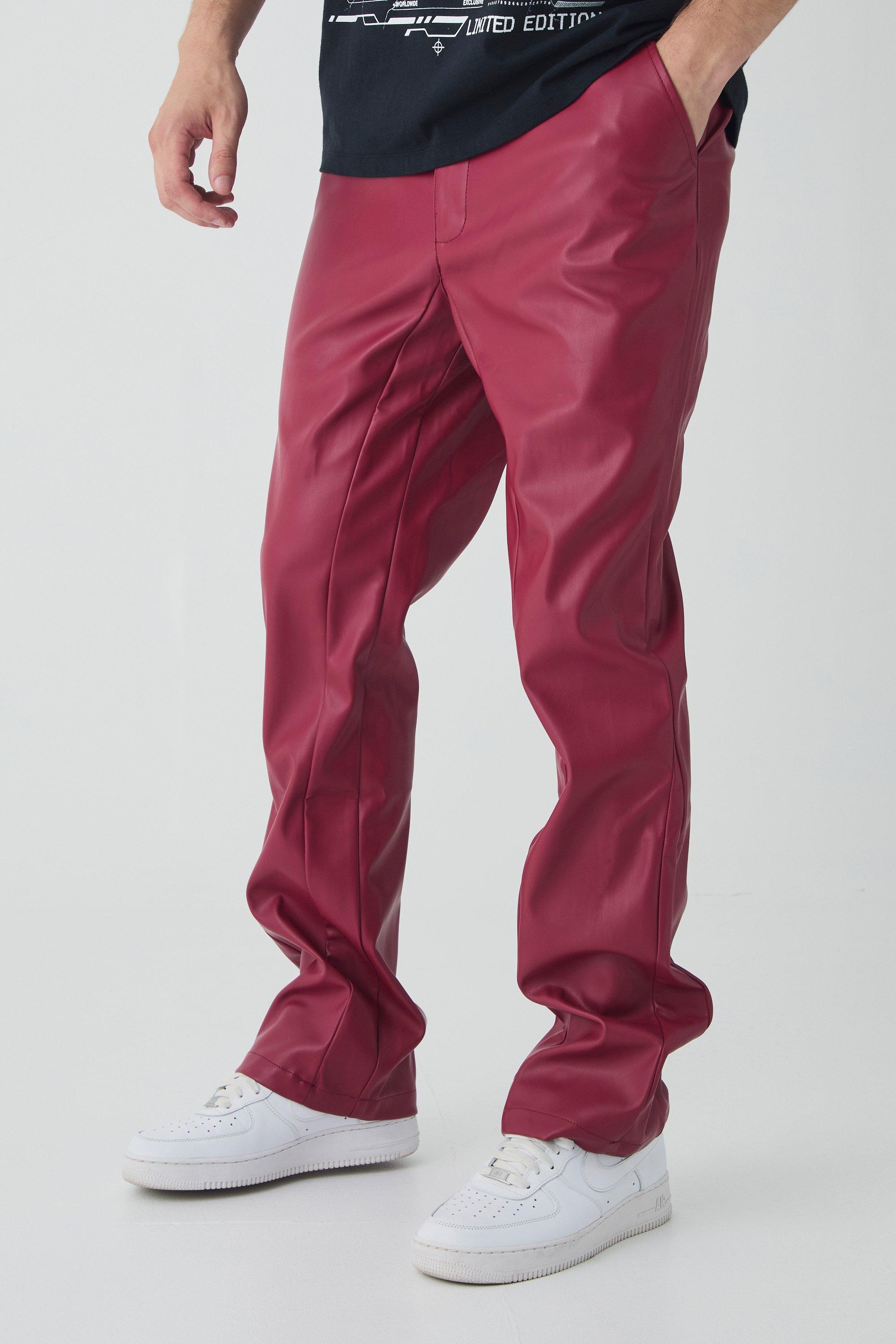 Pantaloni a zampa Tall Slim Fit in PU, Rosso