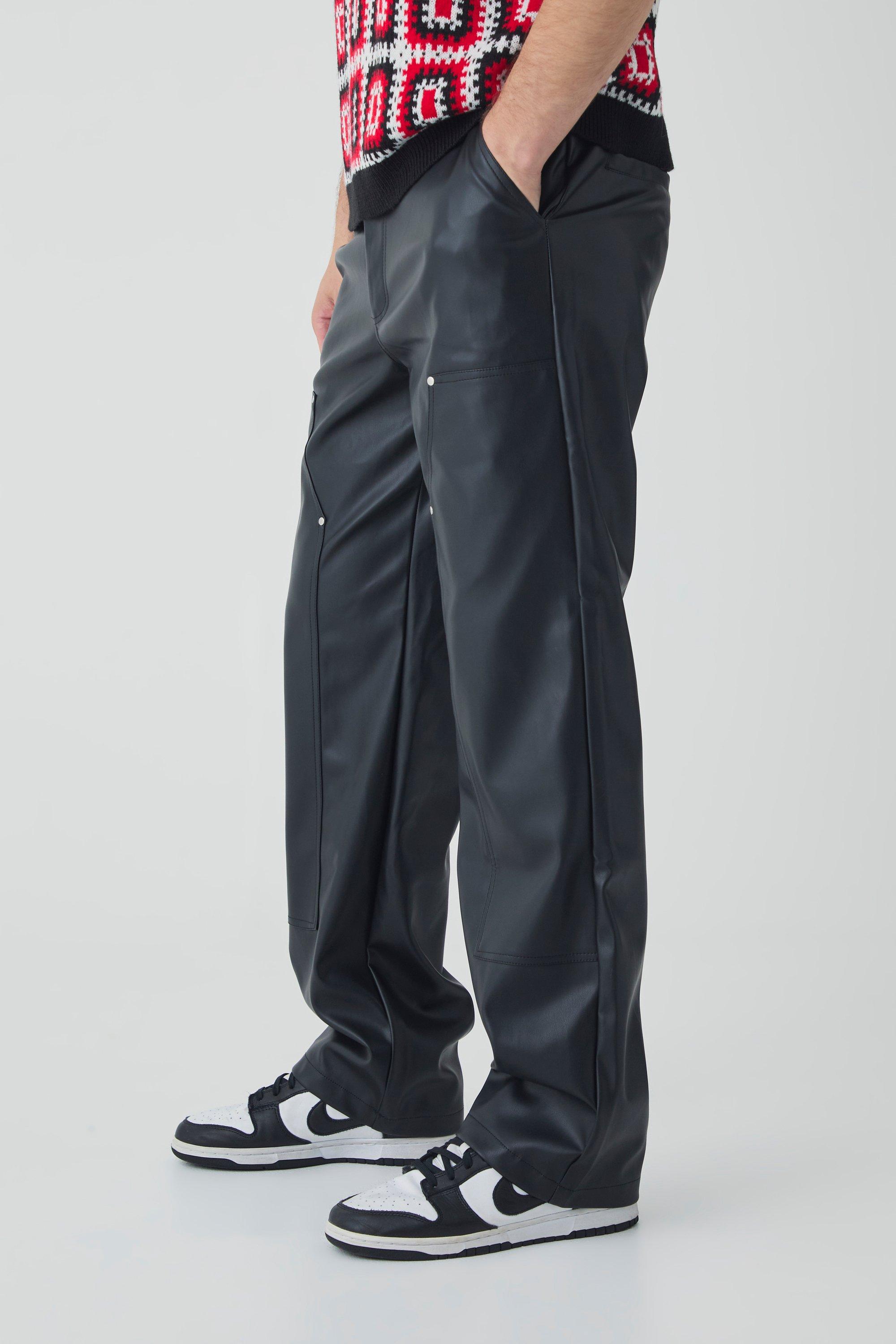 Pantaloni Carpenter rilassati Tall in PU, Nero