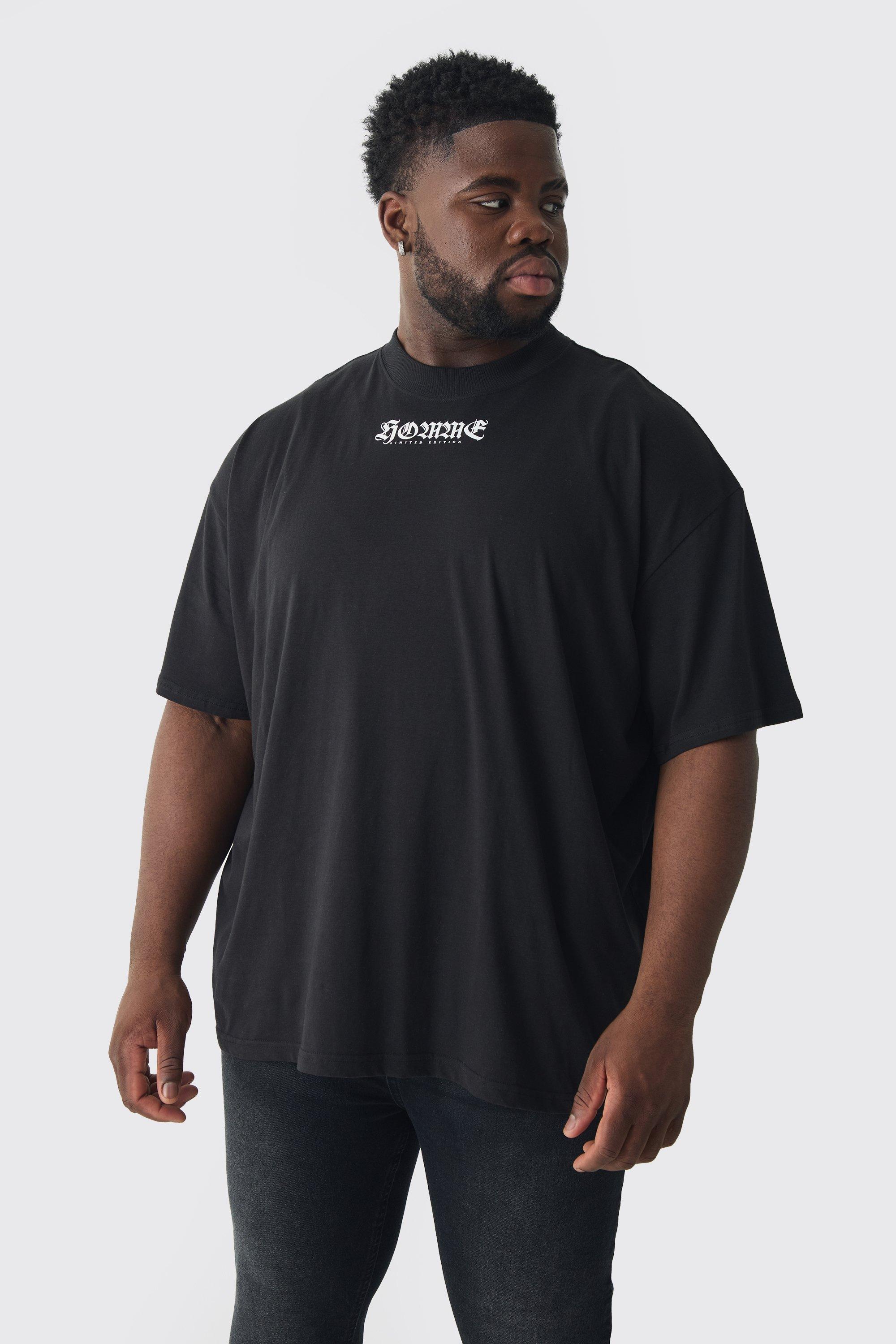 T-shirt Plus Size oversize con grafica Homme, Nero