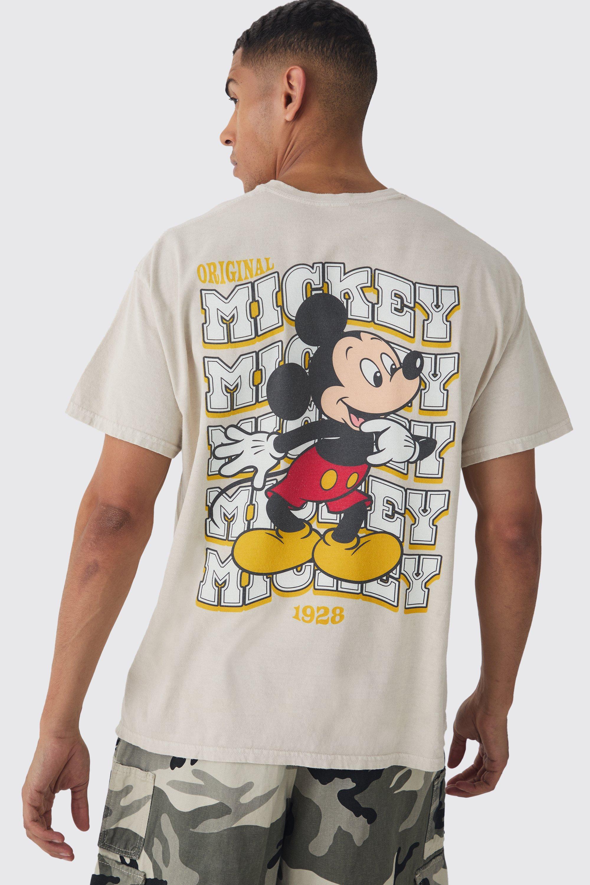 T-shirt oversize ufficiale Mickey Mouse Disney Wash con stampa, Beige