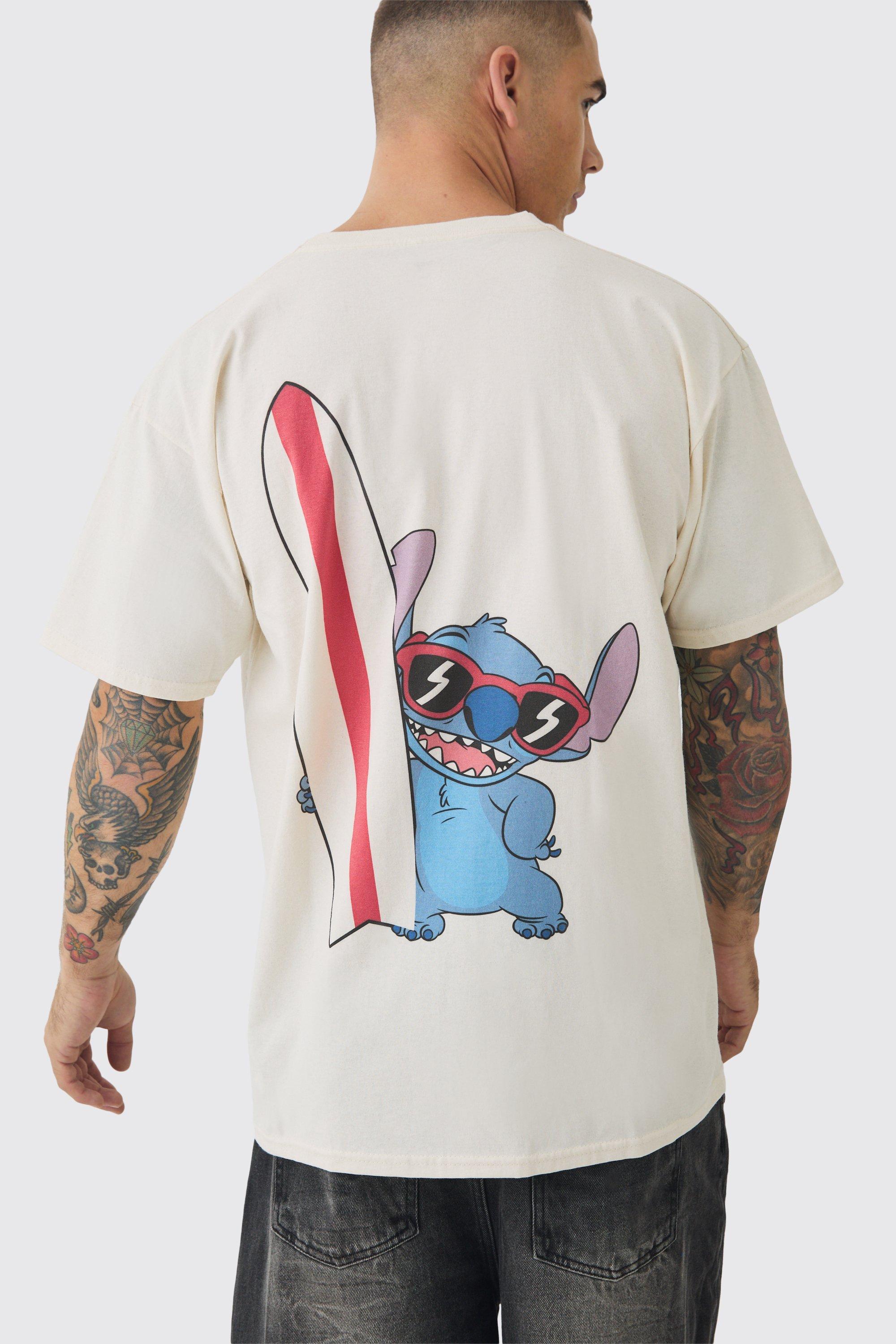 Mens Cream Oversized Disney Lilo And Stitch Wash License Print T-shirt, Cream