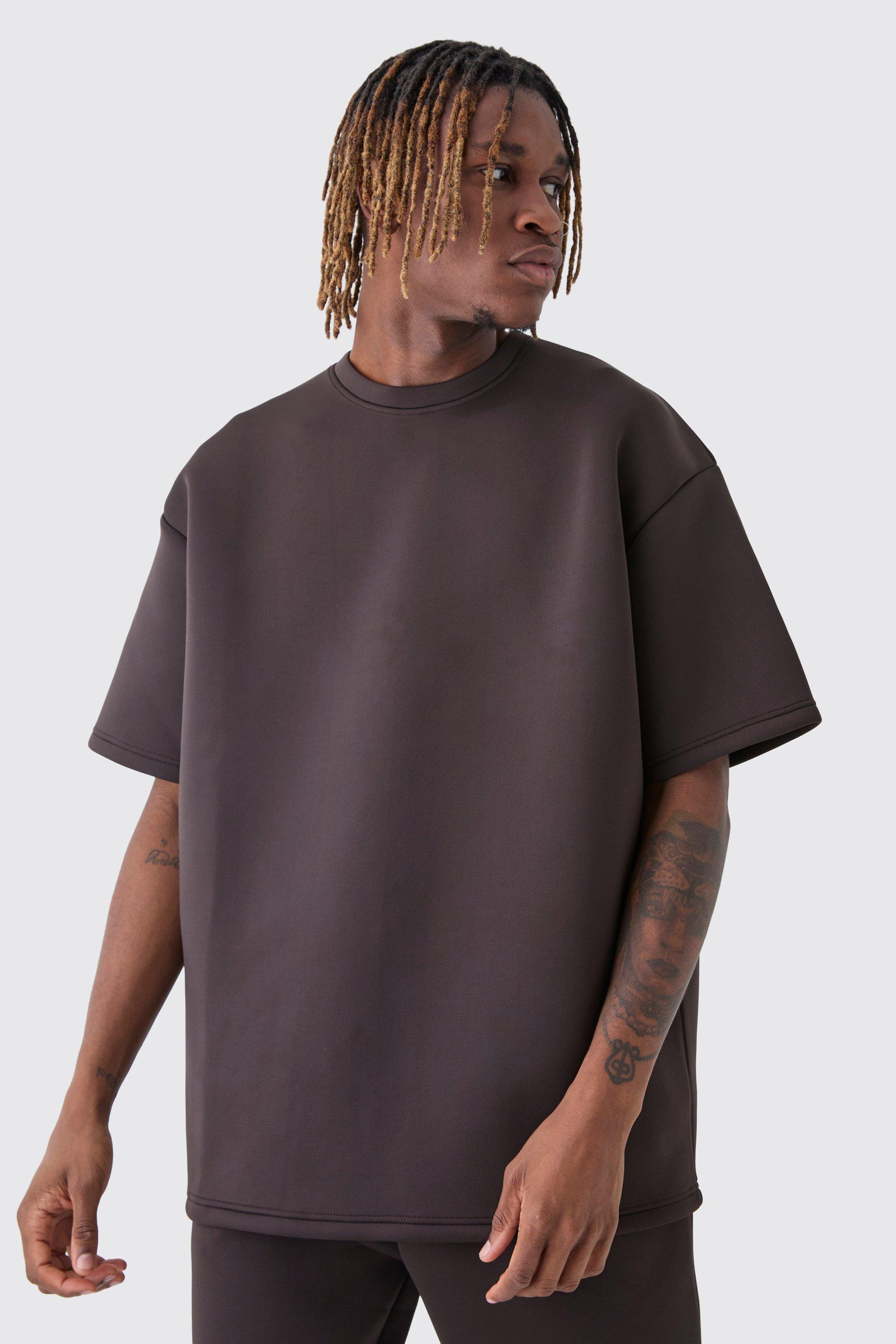 Mens Brown Tall Scuba Oversized T-shirt, Brown