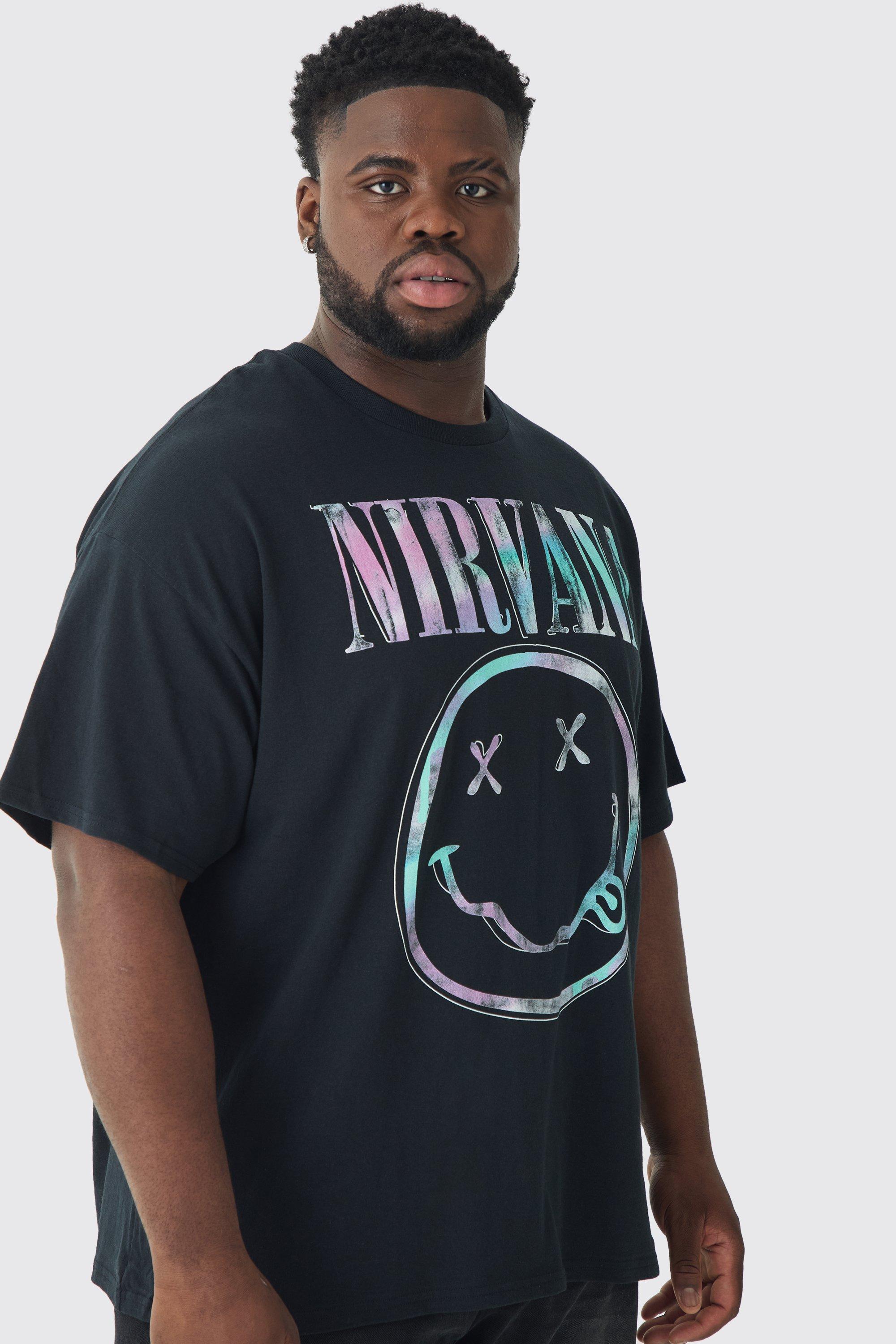 Mens Black Plus Nirvana Tie Dye Logo License T-shirt, Black