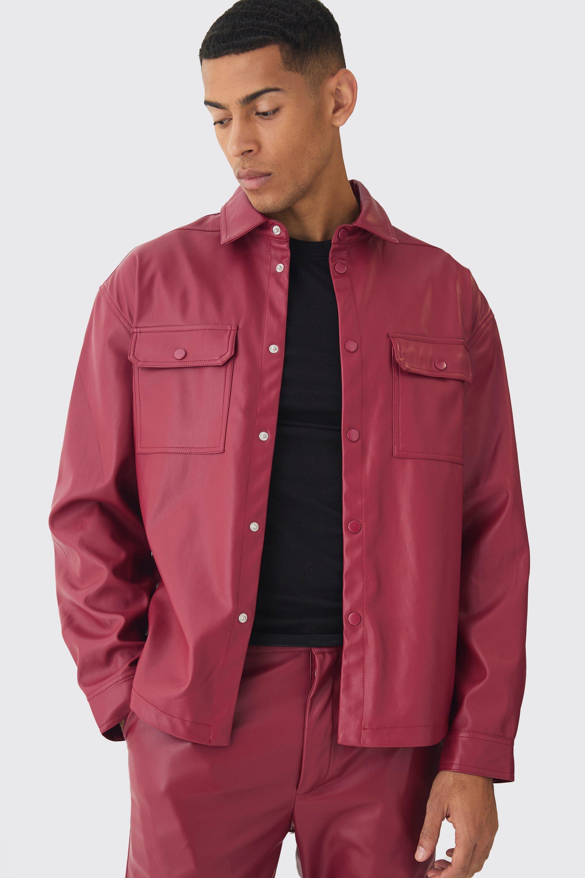 Sovracamicia oversize a maniche lunghe in PU, Rosso