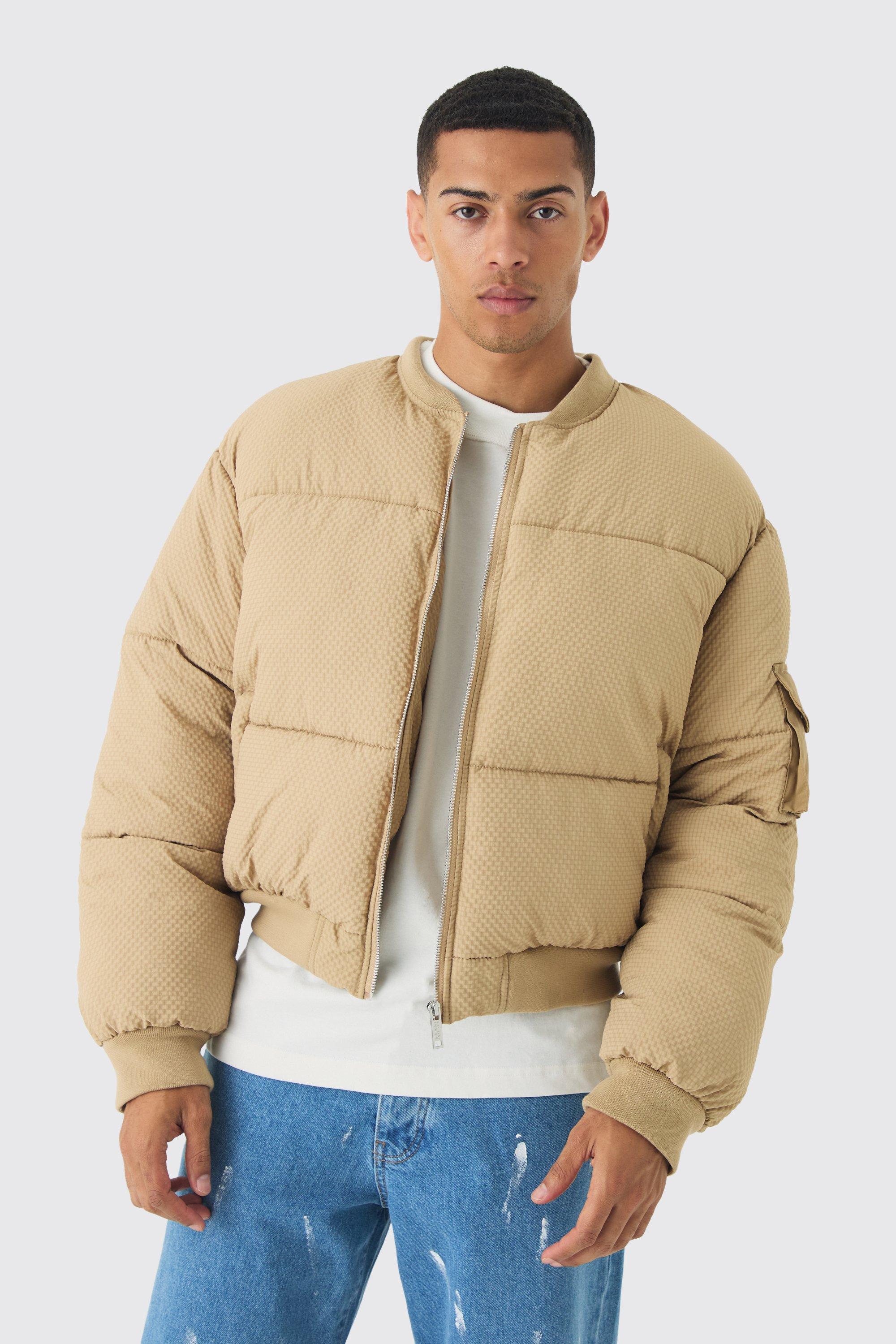 Giacca Bomber super imbottita color sabbia con trama imbottita, Beige