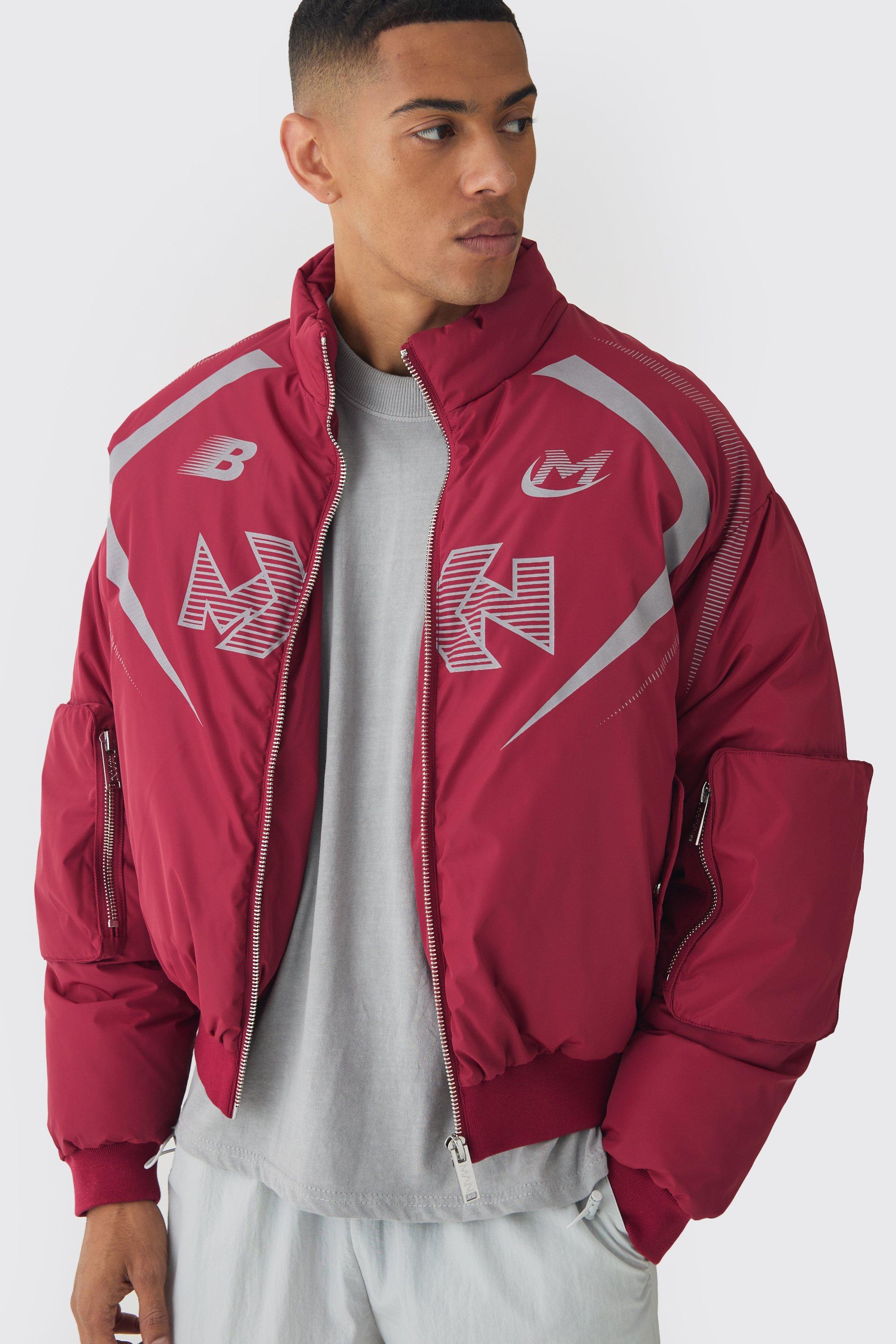 Piumino Bomber squadrato oversize da moto, Rosso