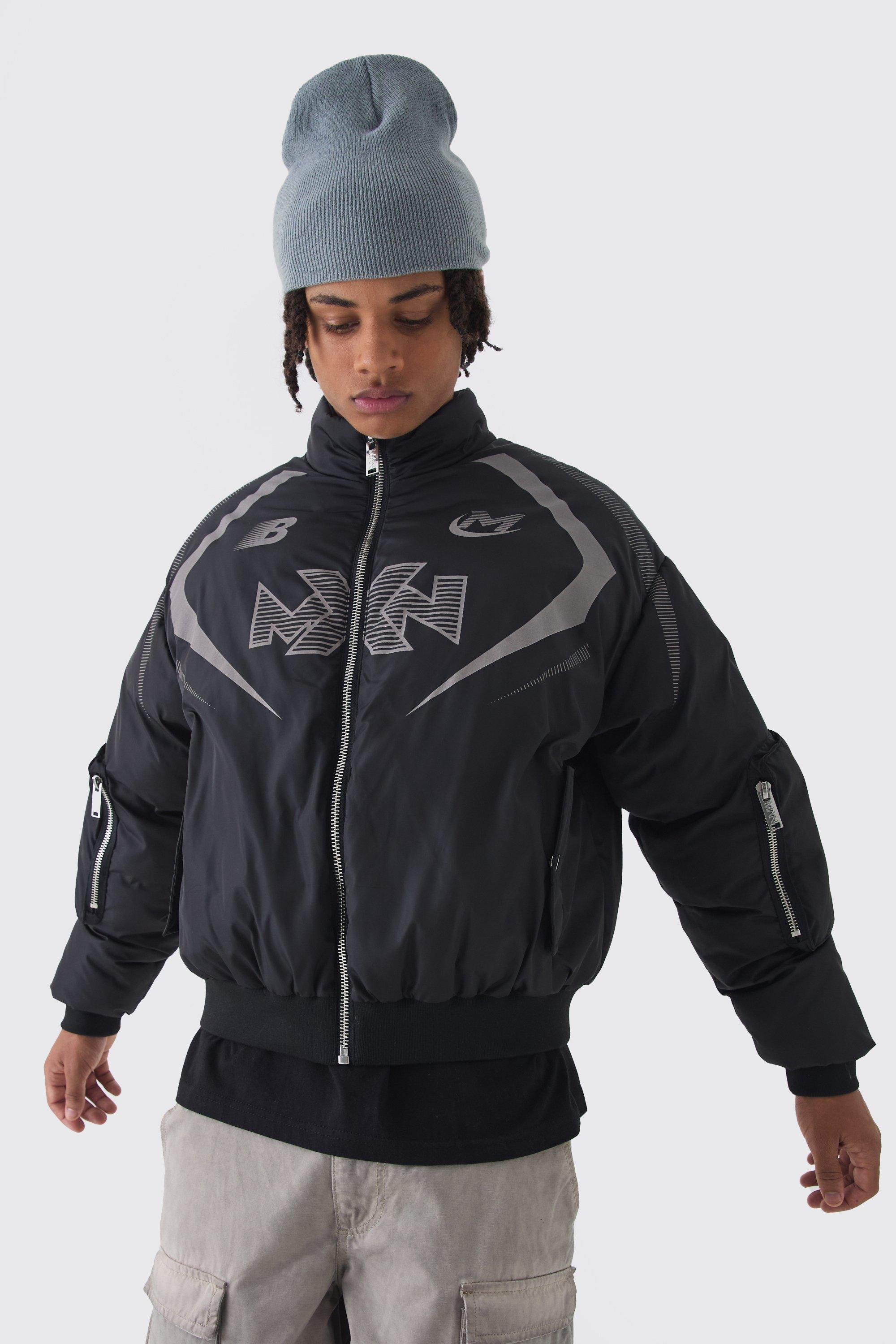 Piumino Bomber squadrato oversize da moto, Nero