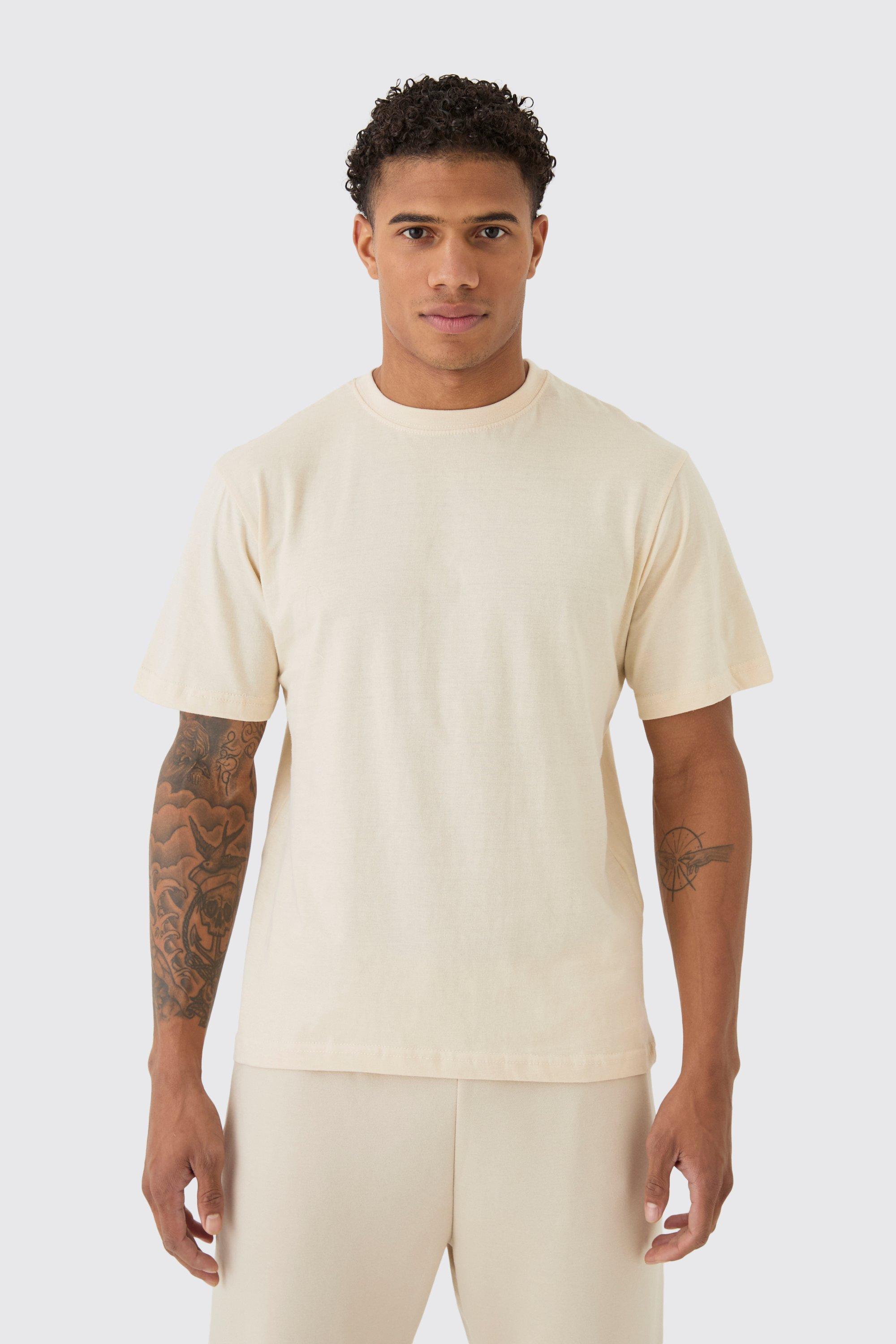 T-shirt Basic a girocollo, Beige