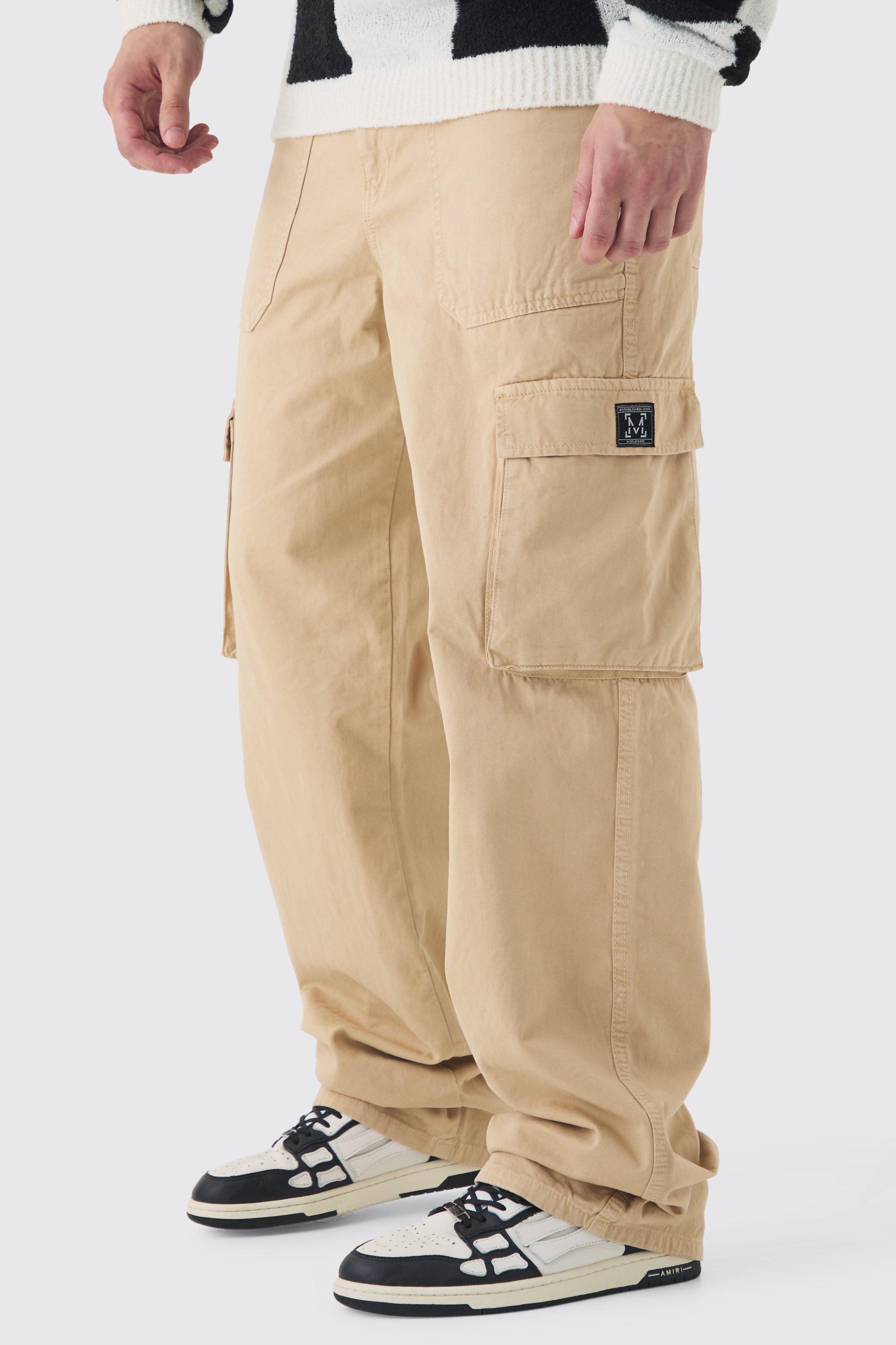 Pantaloni Cargo Tall rilassati con logo e vita fissa, Beige