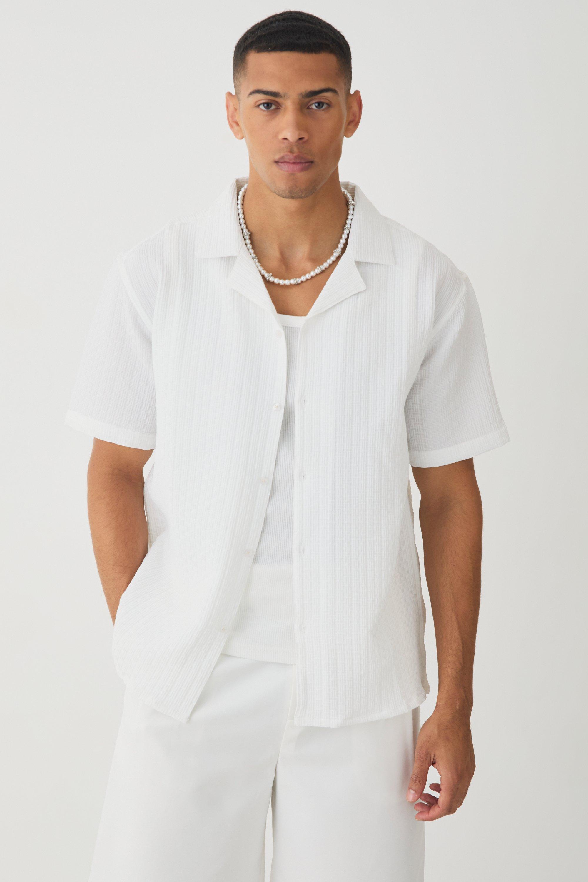 Camicia oversize con rever, Bianco