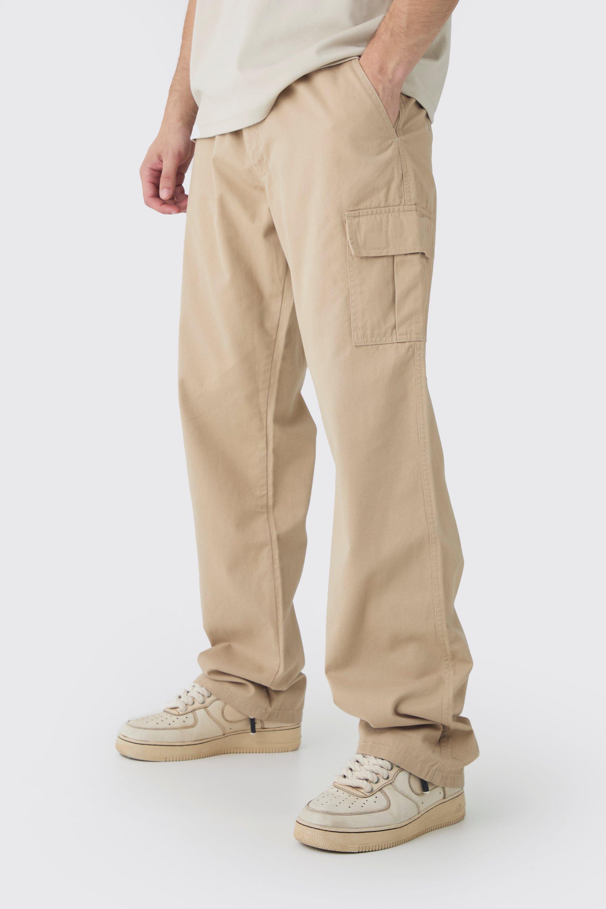 Mens Beige Tall Relaxed Fit Cargo Trousers, Beige