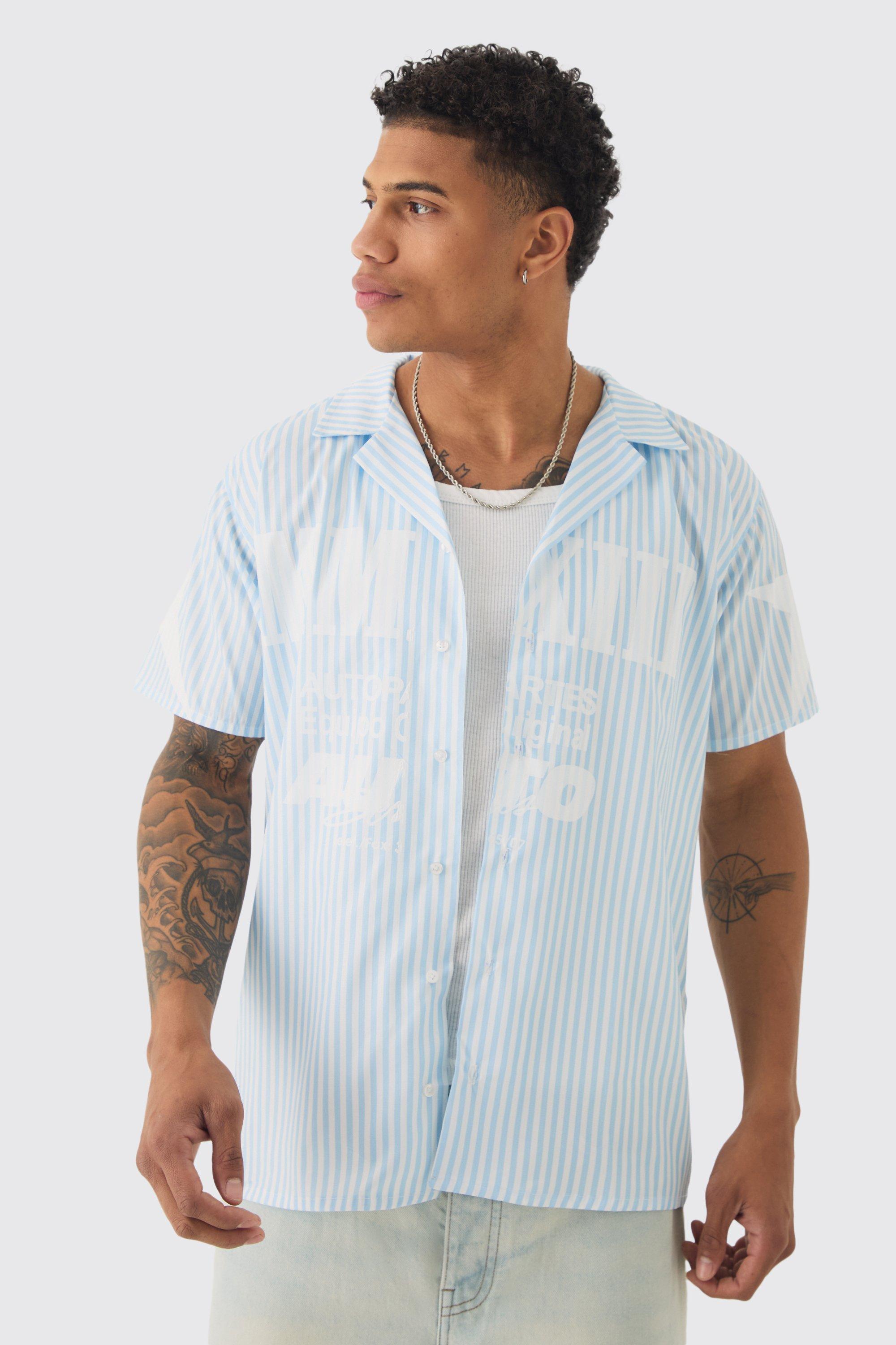 Camicia Regular Fit con grafica a righe e colletto, Azzurro