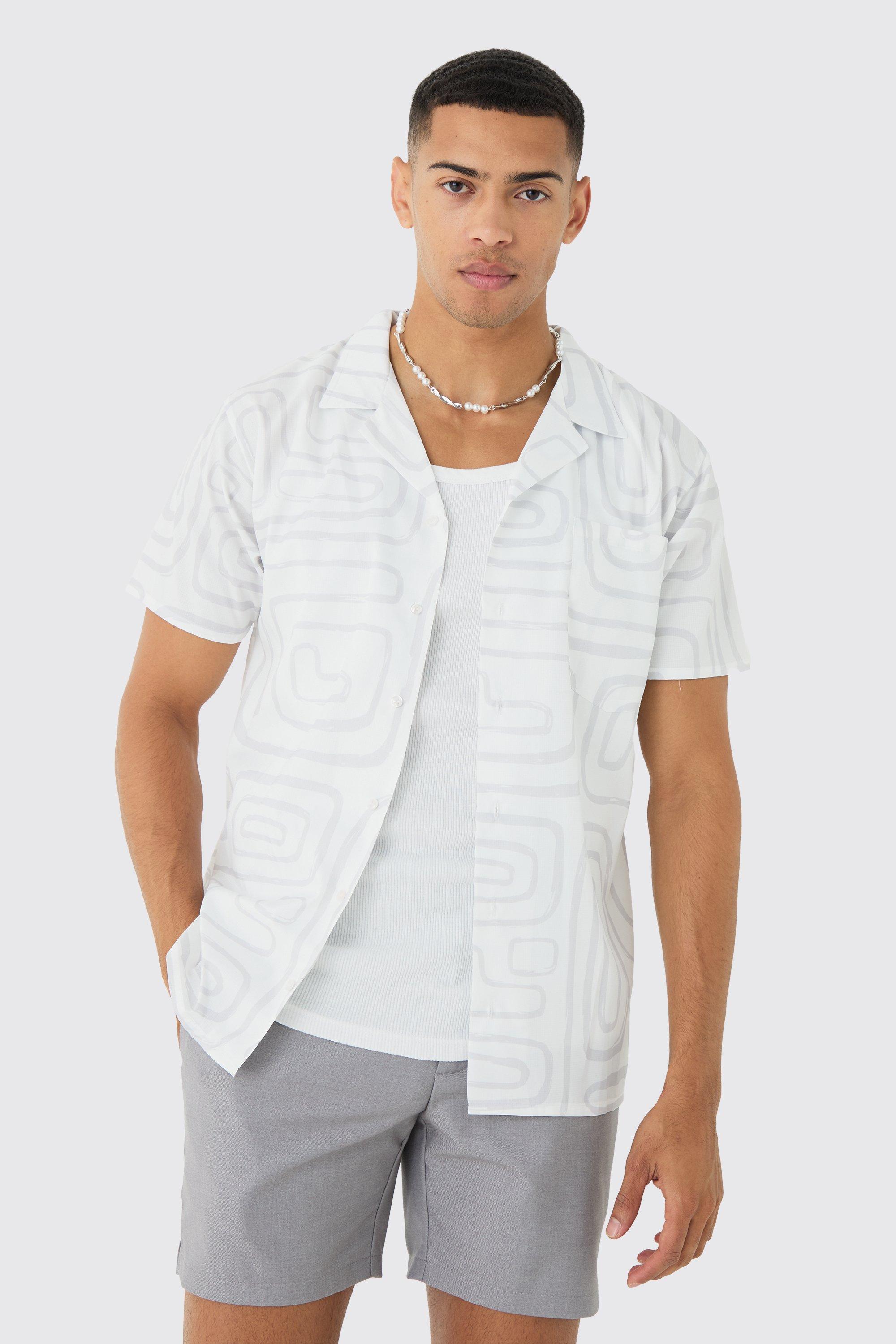 Camicia con stampa astratta e rever, Bianco