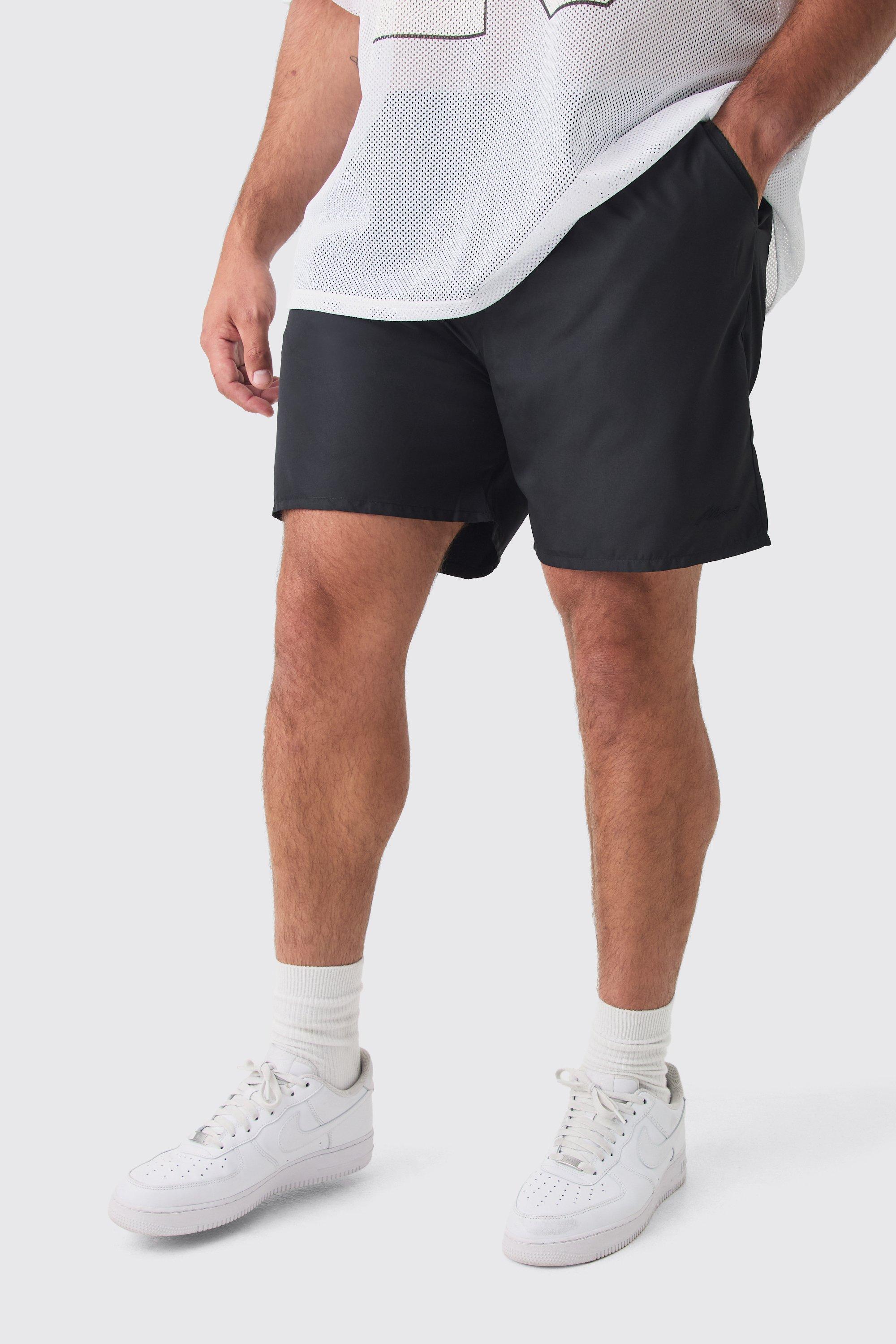 Mens Black Plus Man Signature Mid Length Swim Short, Black