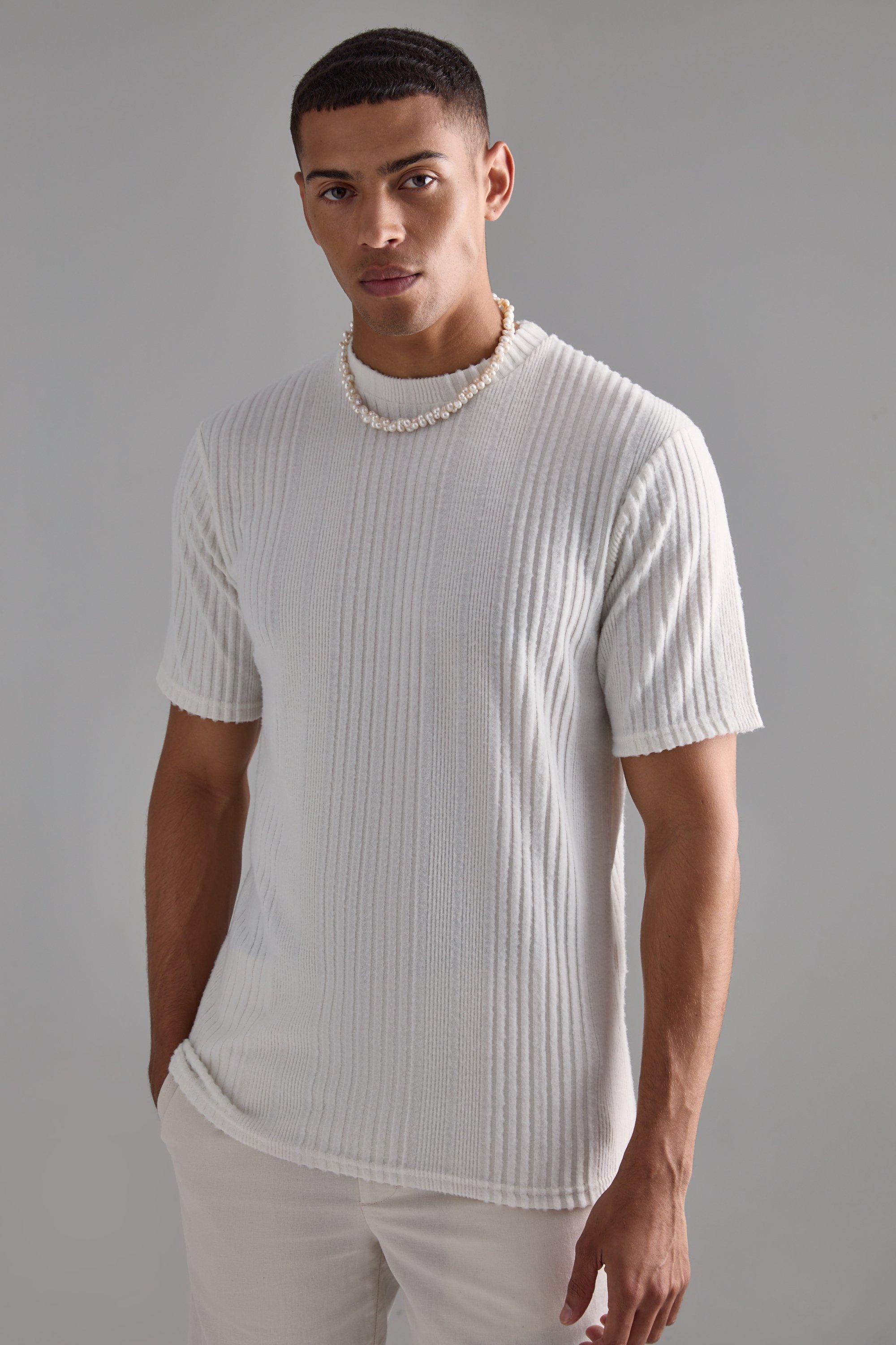 Mens White Marl Brushed Rib T-shirt, White