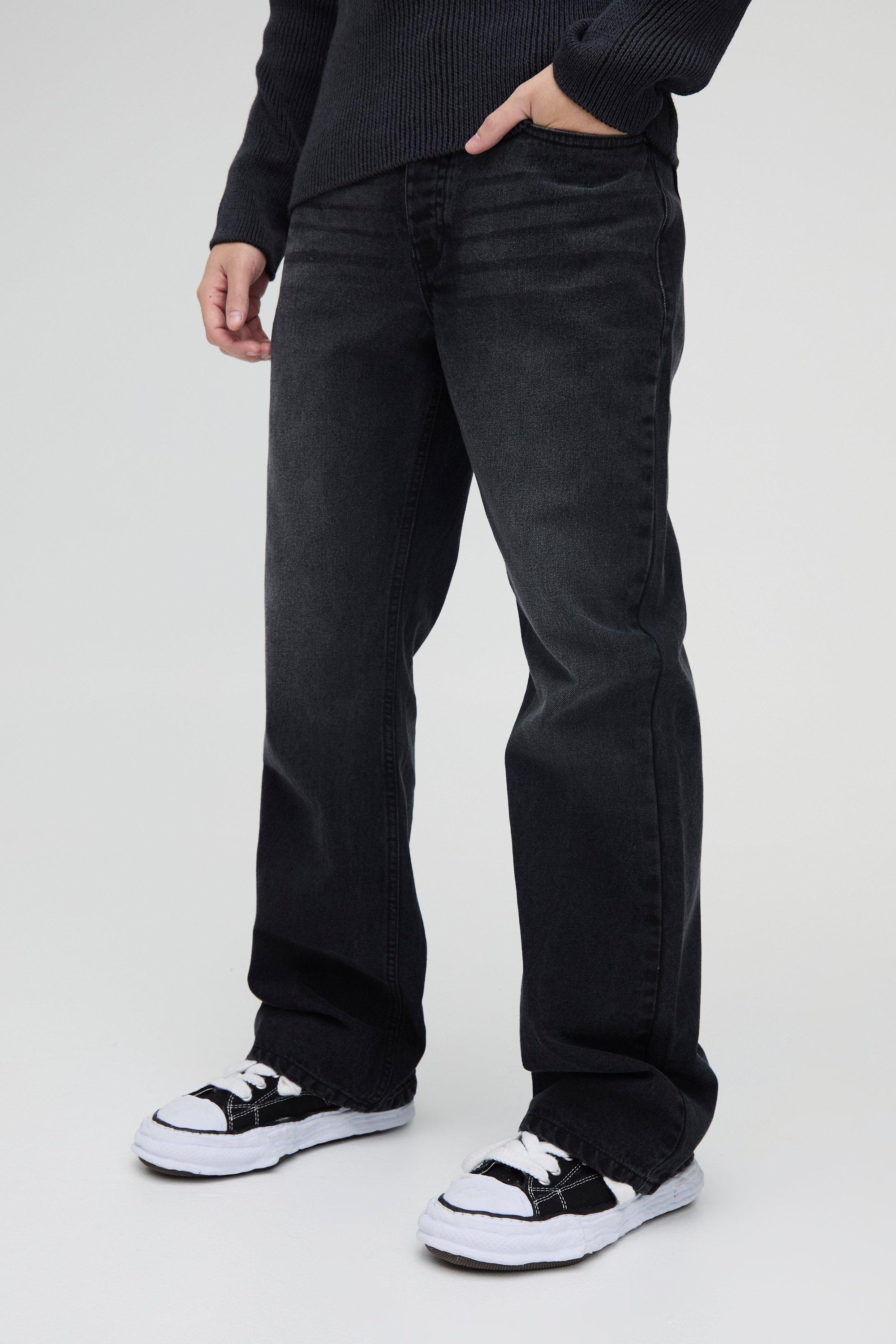 Mens Grey Relaxed Rigid Flare Jean In Charcoal, Grey