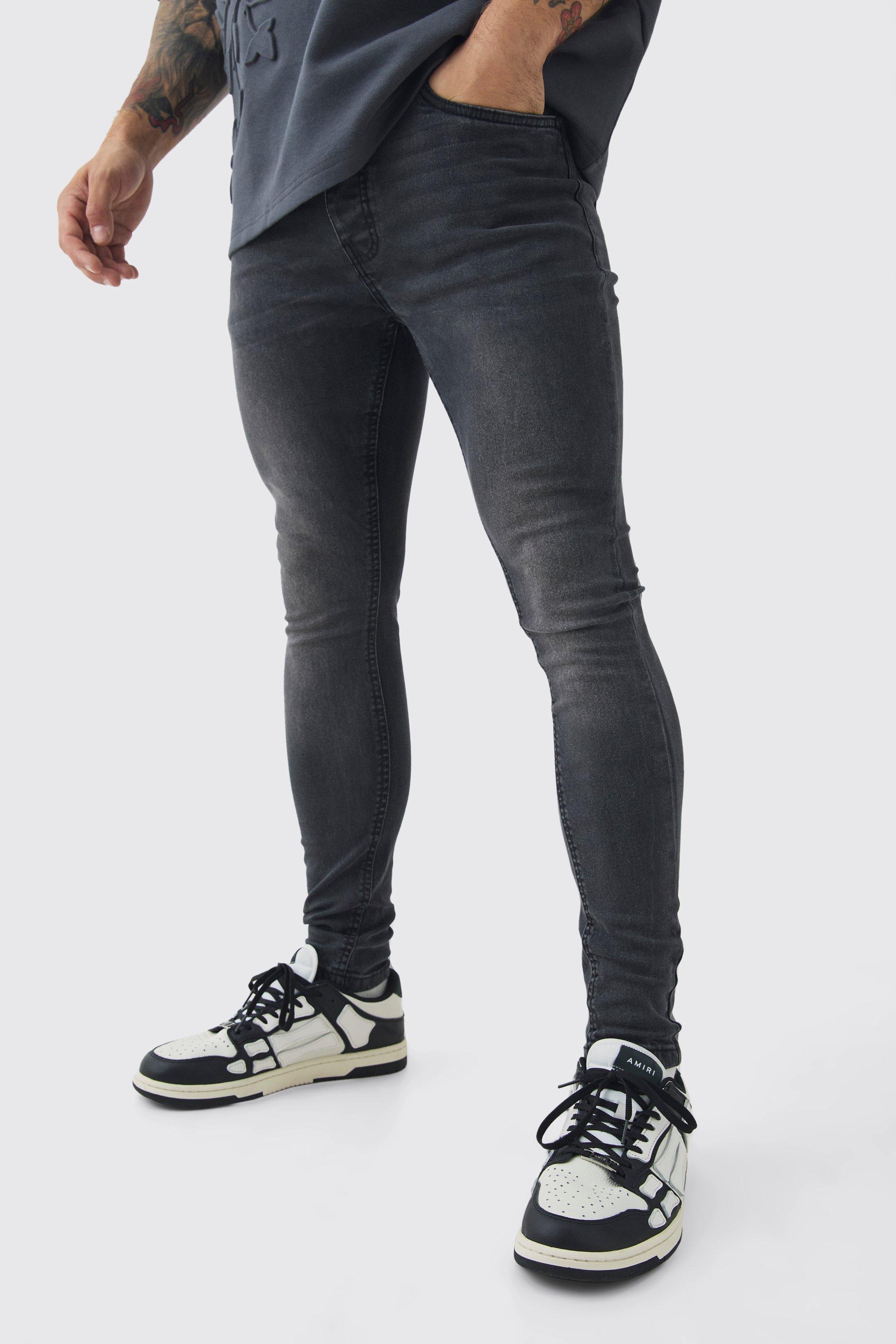 Mens Grey Super Skinny Stretch Jean In Charcoal, Grey