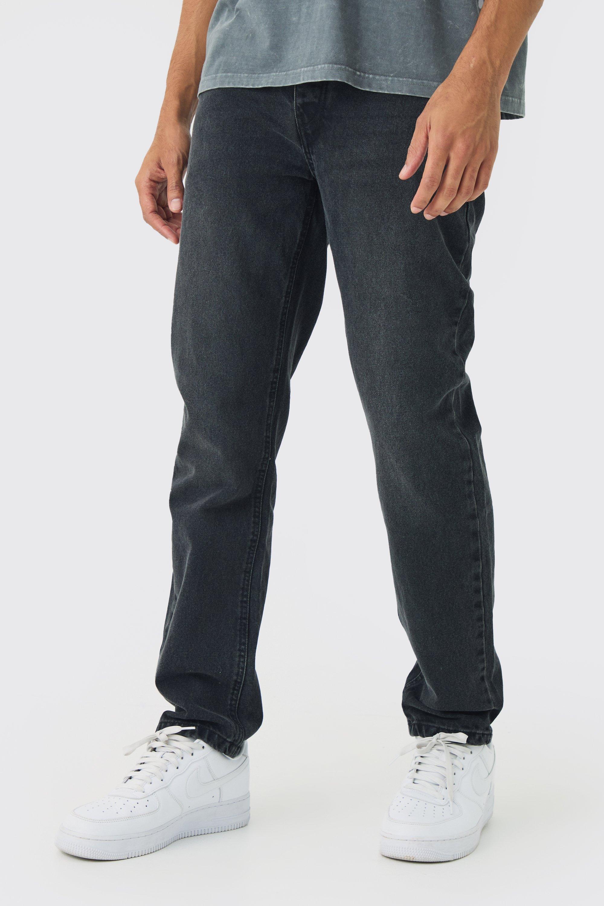 Jeans dritti in denim rigido color antracite, Grigio