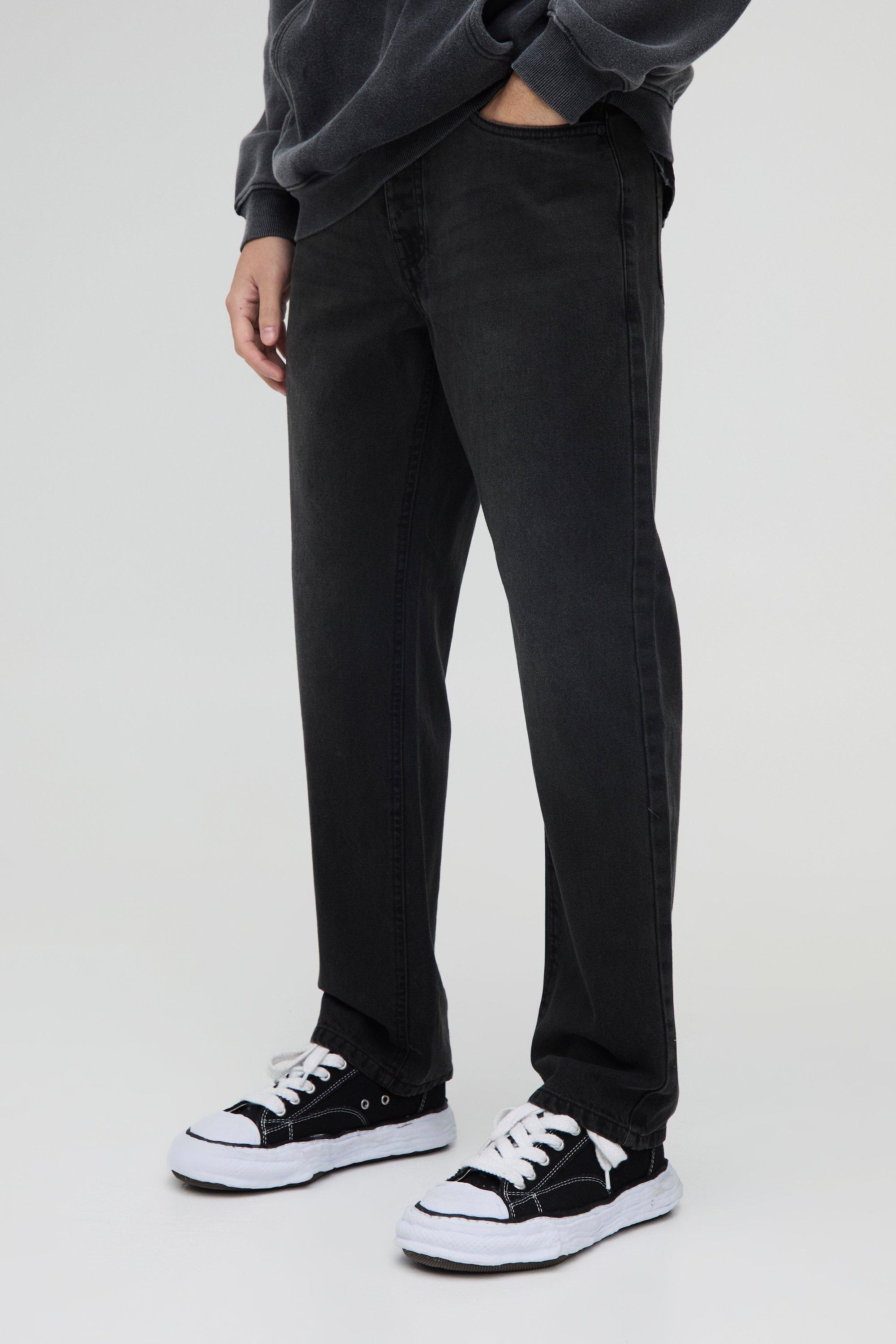 Mens Grey Straight Rigid Jean In Charcoal, Grey