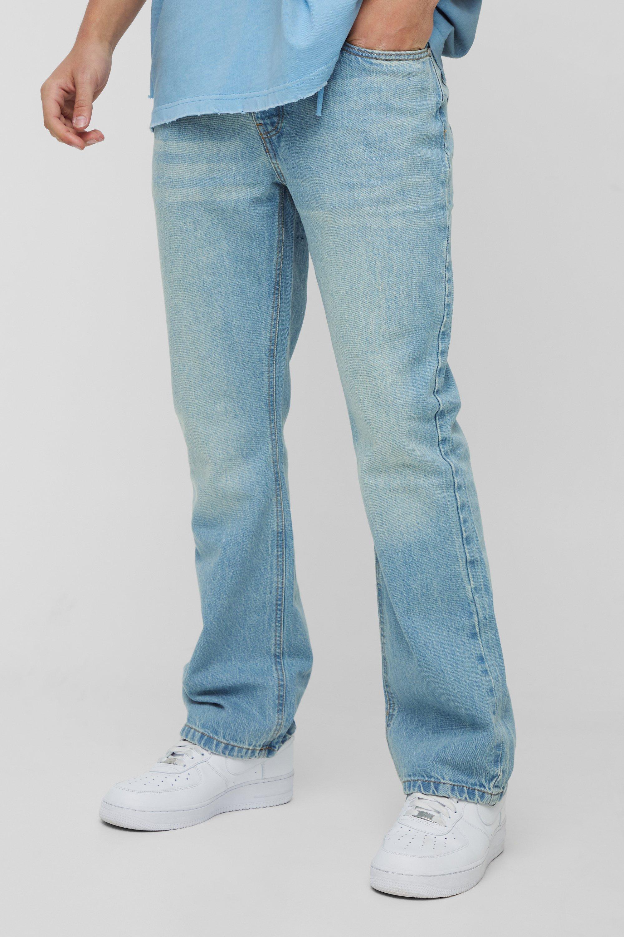 Jeans a zampa Slim Fit in denim rigido blu antico, Azzurro