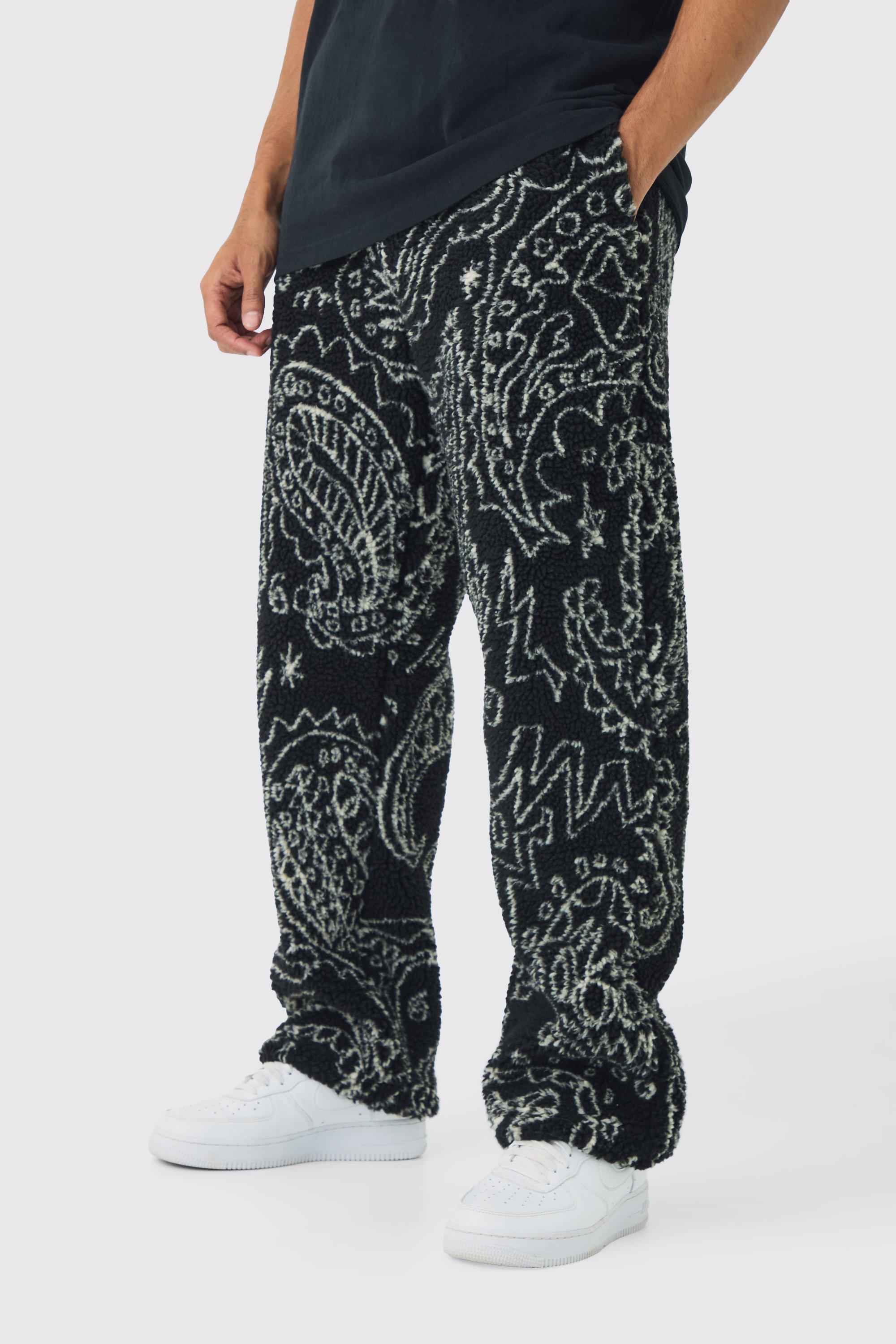 Mens Black Relaxed Fit Borg Paisley Jogger, Black