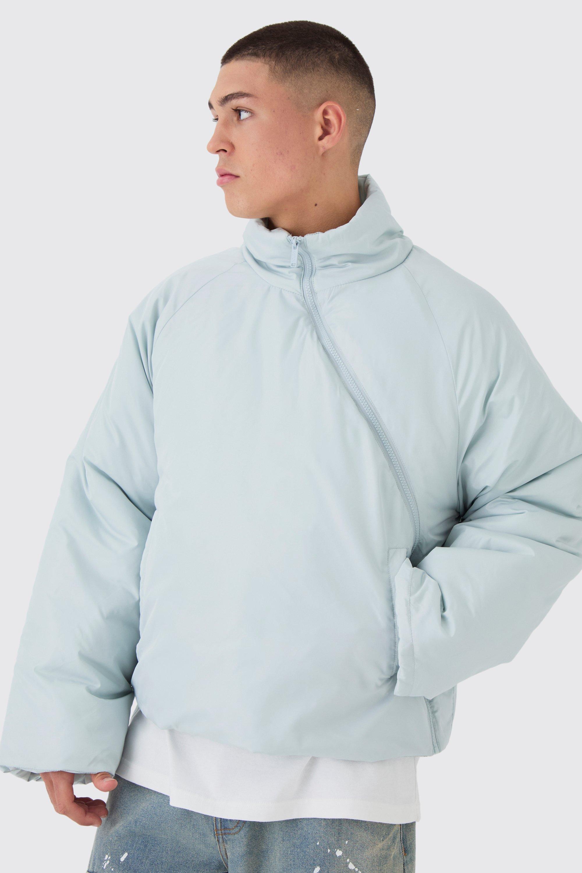 Piumino imbottito curvo blu con zip, Azzurro