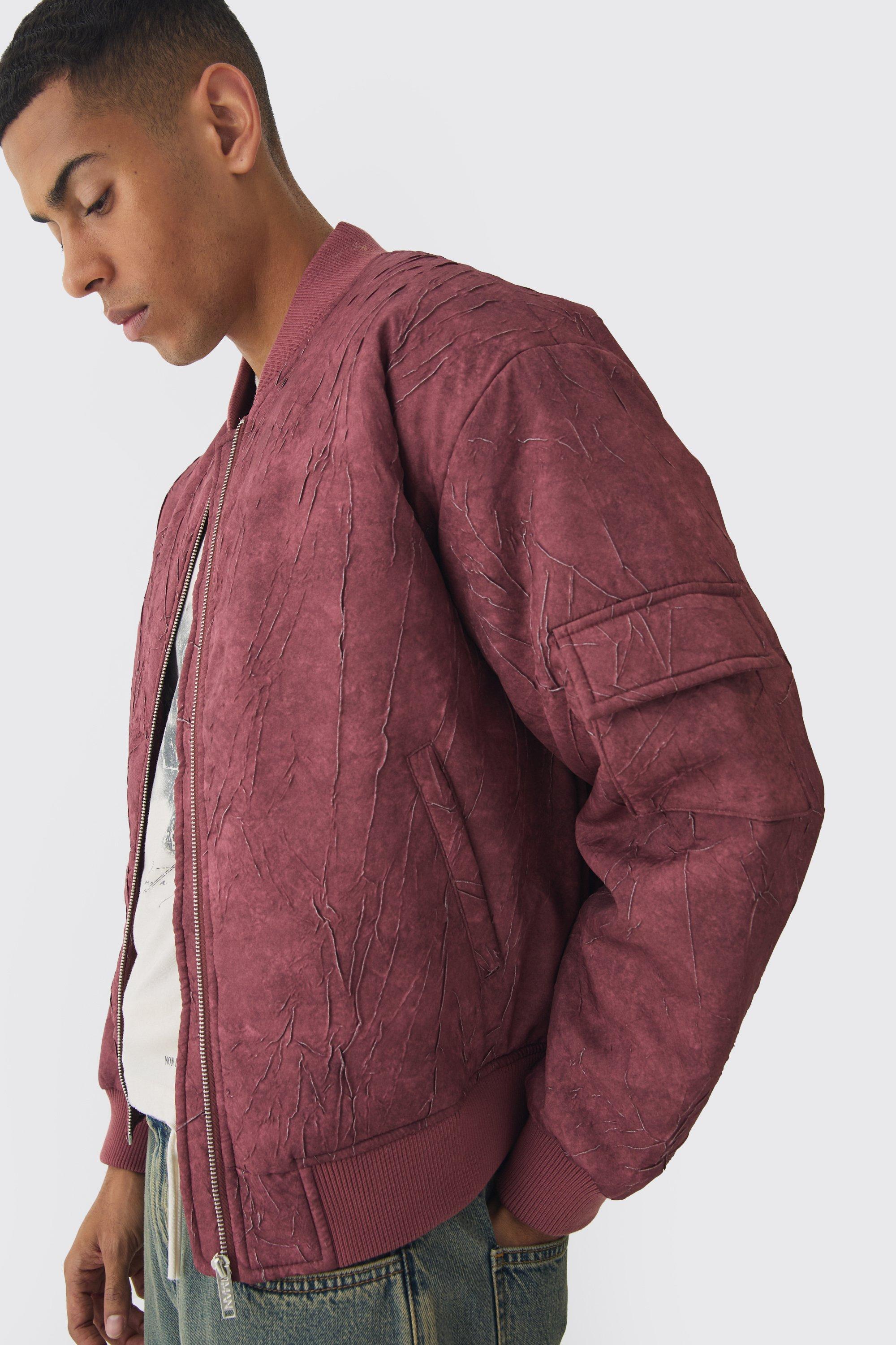 Giacca Bomber squadrata rossa slavata effetto goffrato, Rosso
