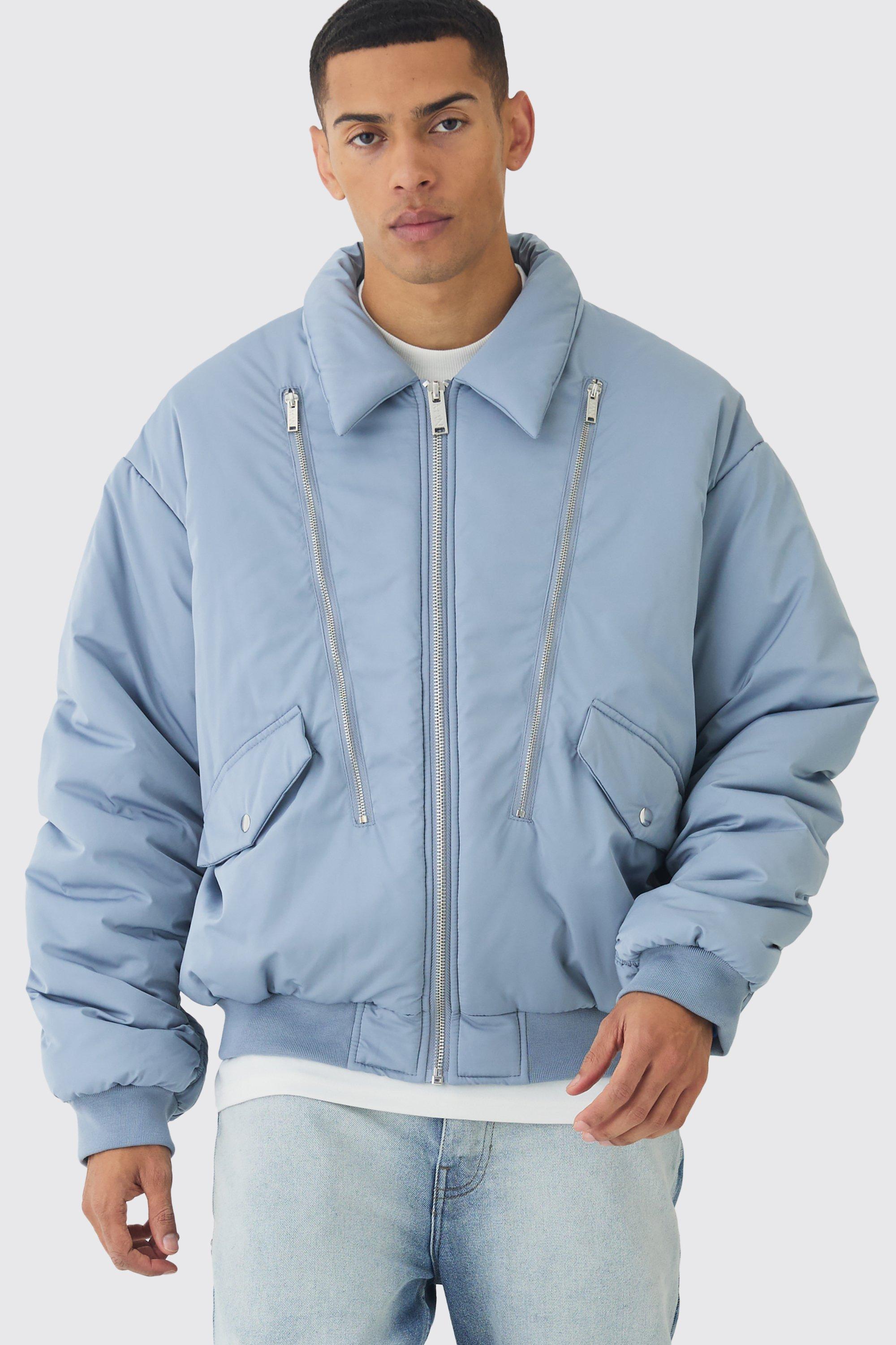 Giacca Bomber squadrata oversize color ardesia con colletto, Grigio