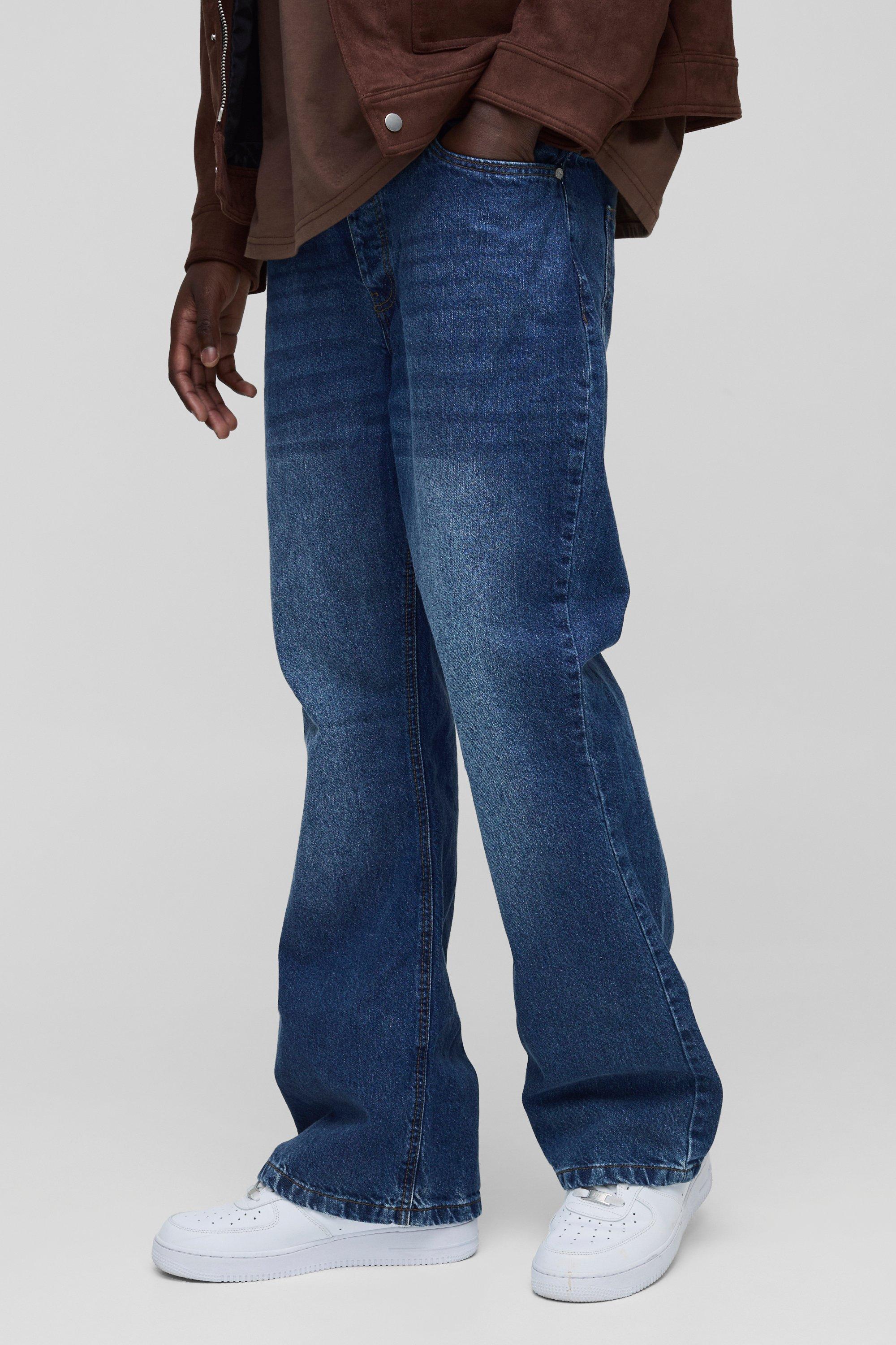 Mens Relaxed Rigid Flare Jean In Mid Blue, Blue