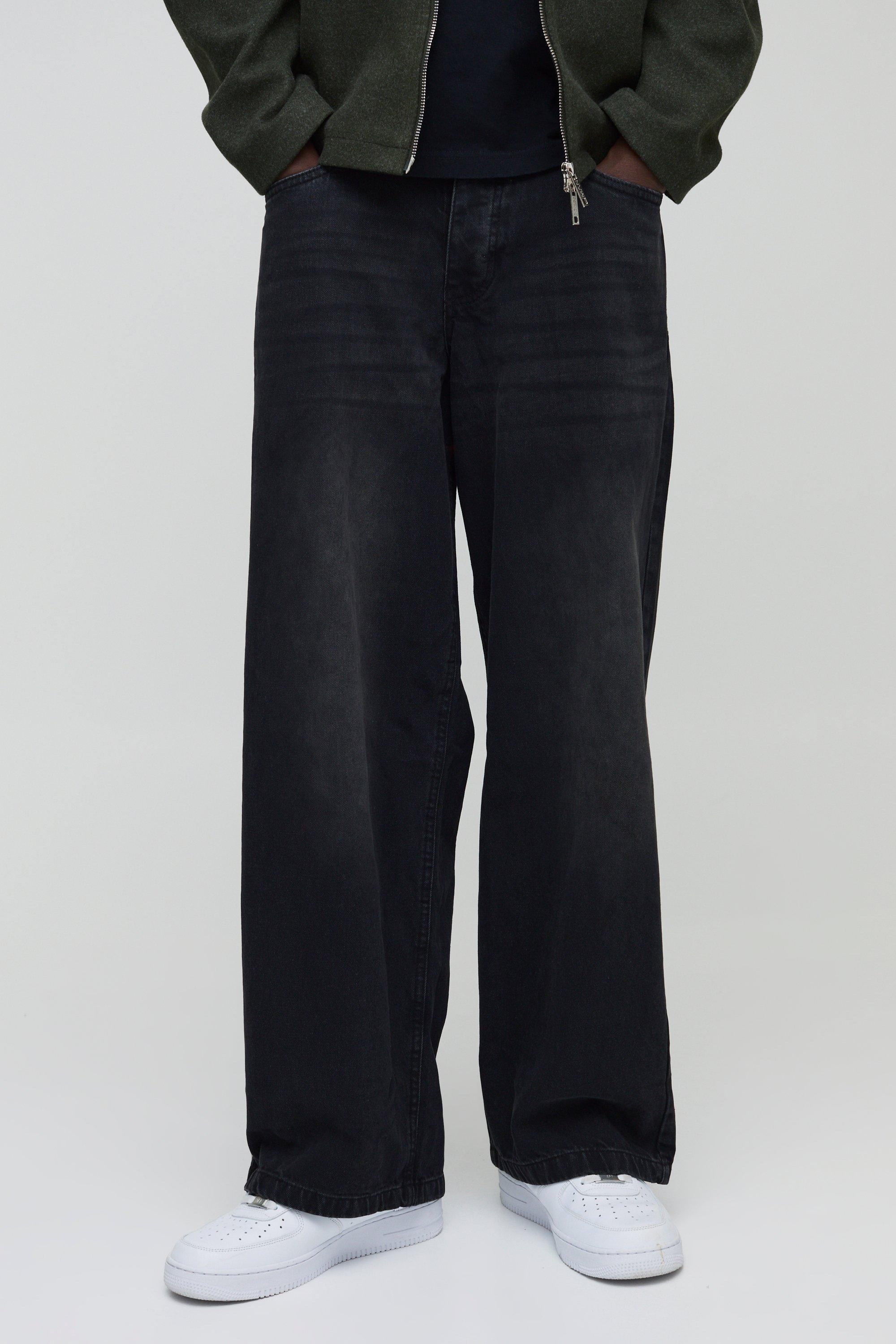 Mens Grey Baggy Rigid Jean In Charcoal, Grey