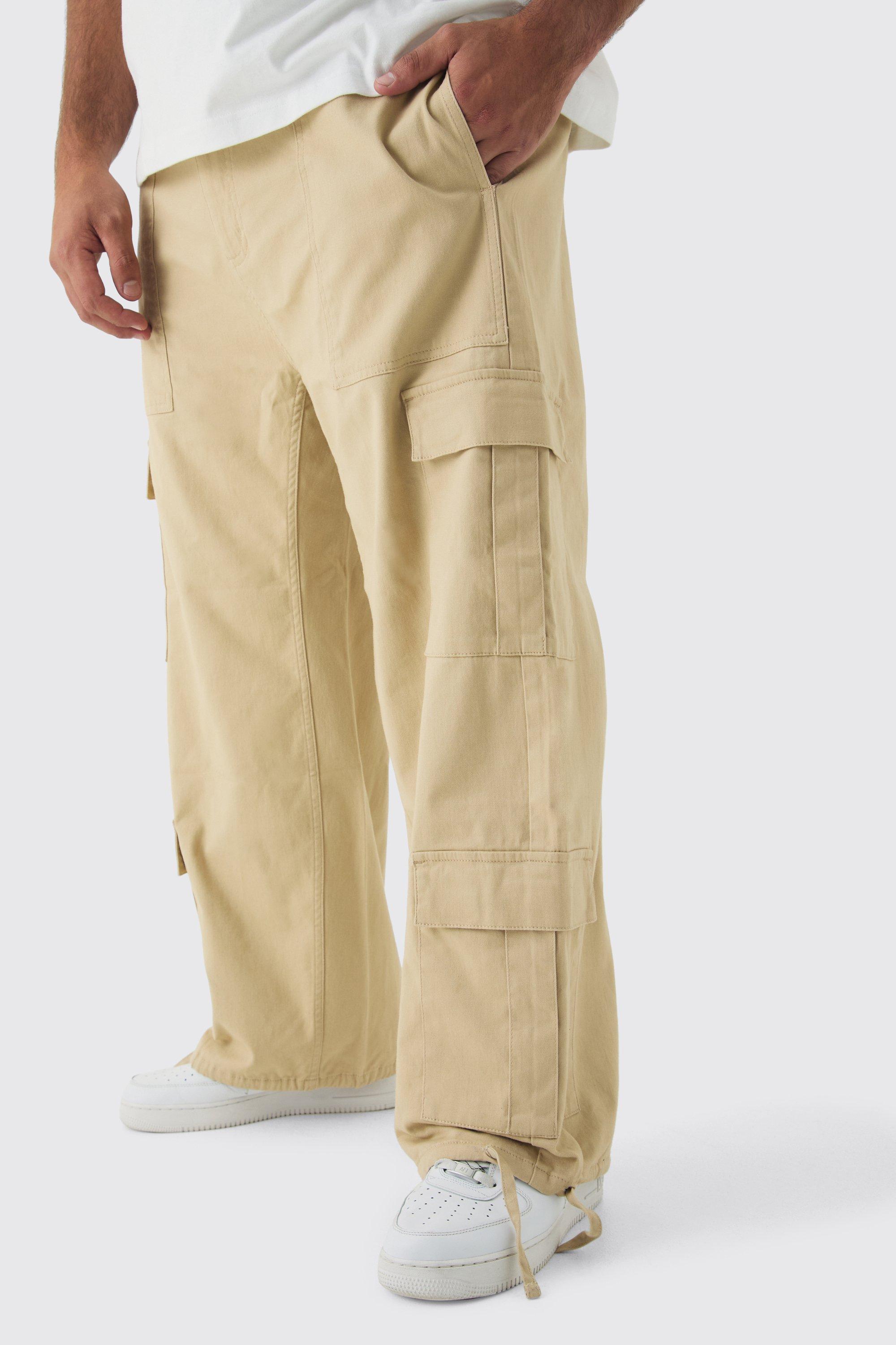 Boohoo Plus Baggy Cargo Cargo Broek Met Gusset Detail, Stone